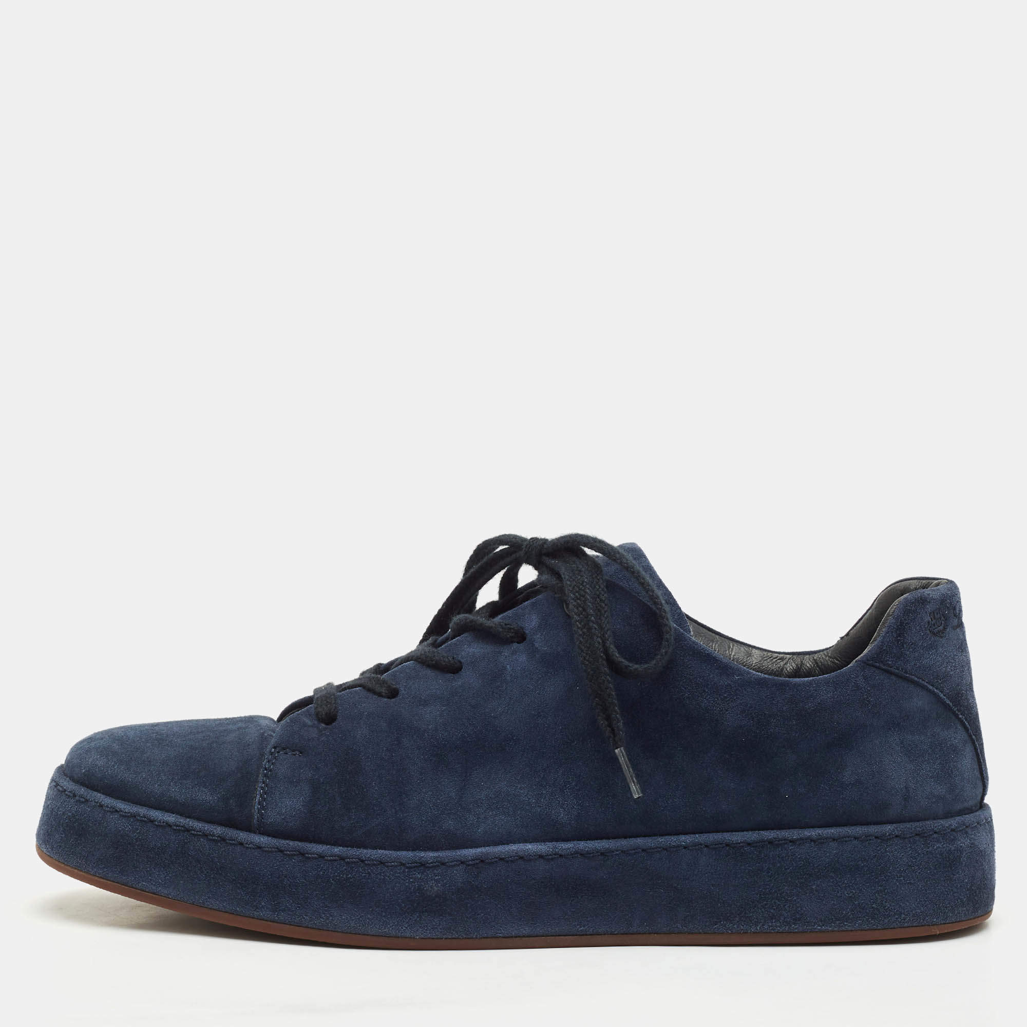 Loro Piana Navy Blue Suede 360 Flexy Walker Lace Up Sneakers Size 42