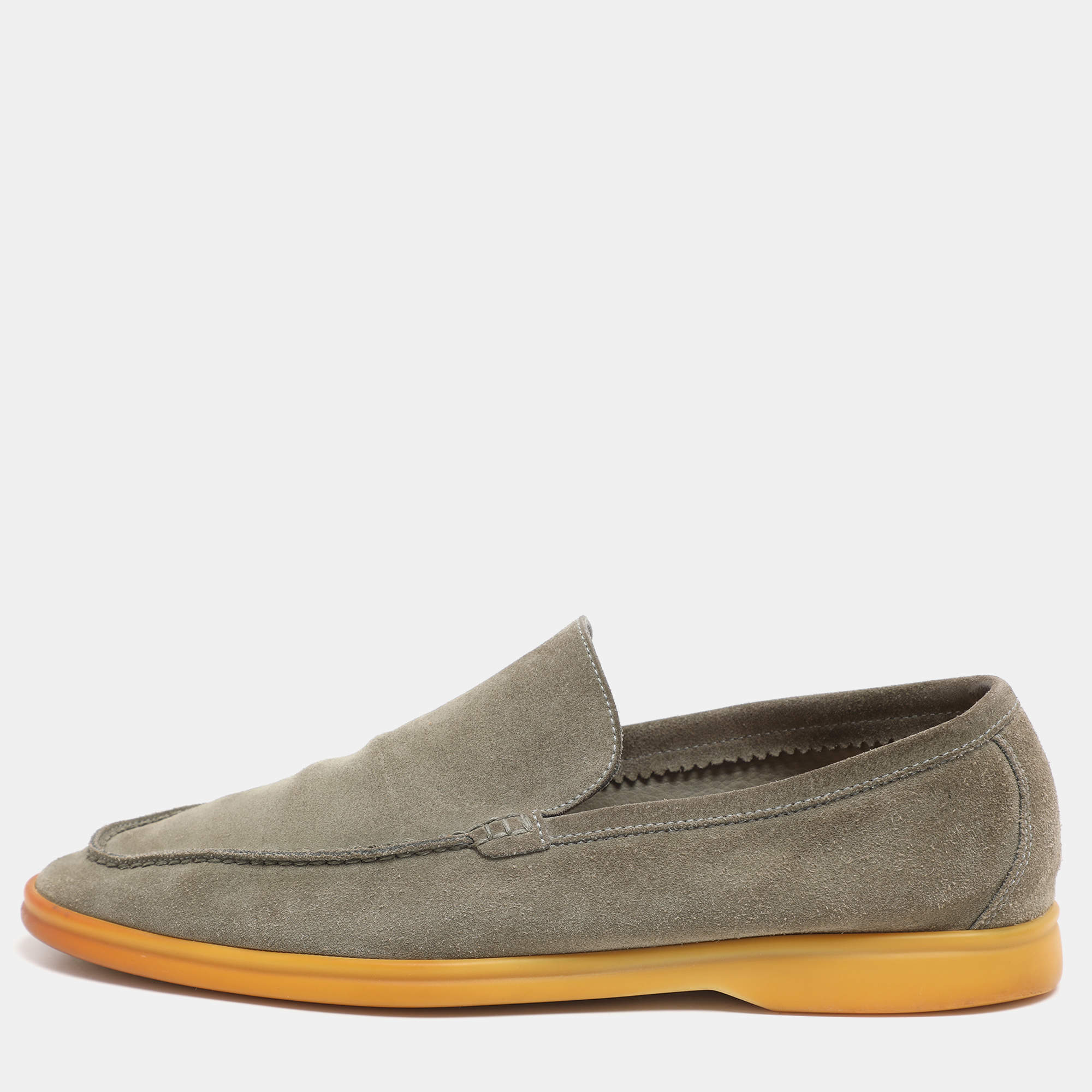 Loro Piana Olive Suede Summer Walk Slip On Loafers