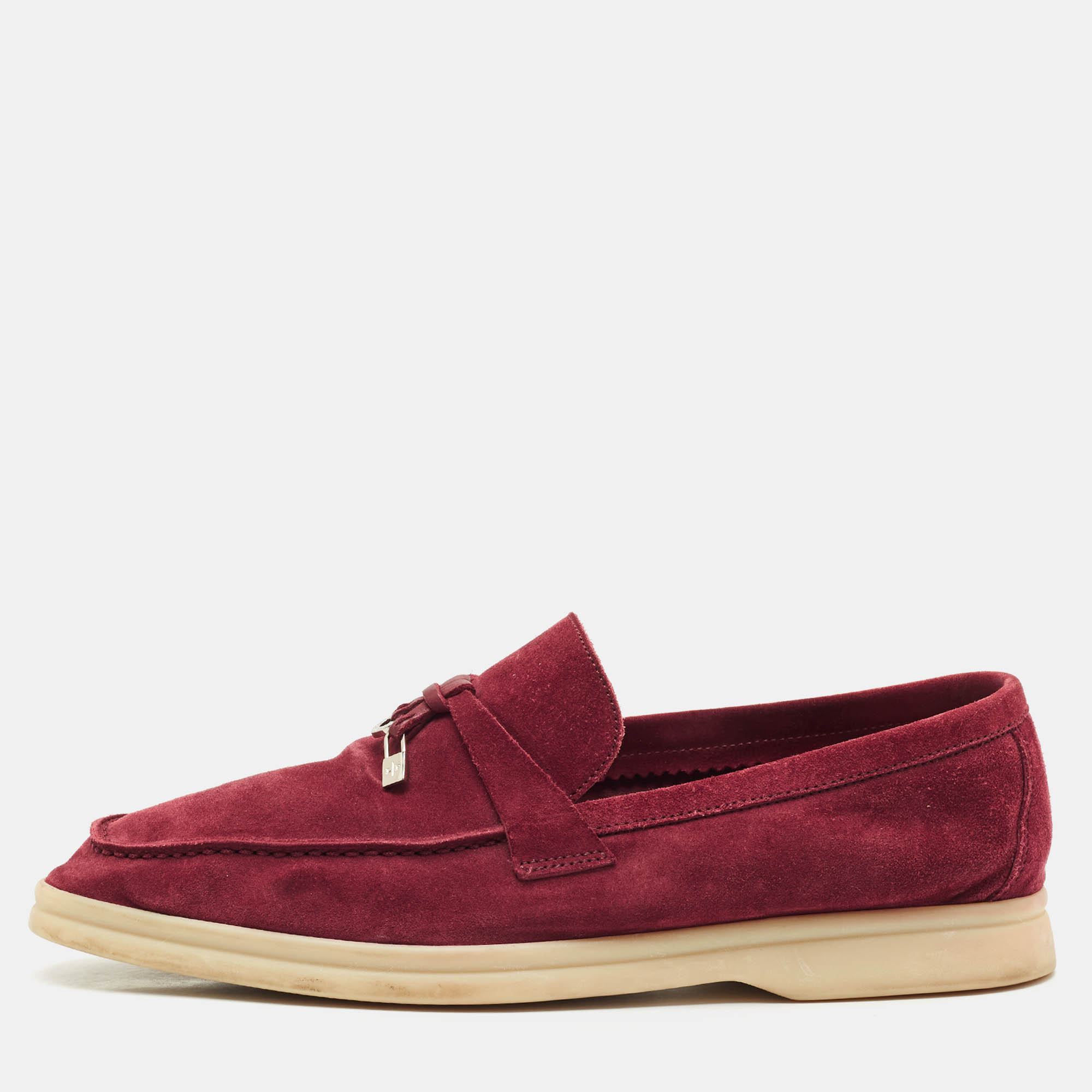 Pre Owned Loro Piana Burgundy Suede Summer Charms Walk Loafers Size 39.5