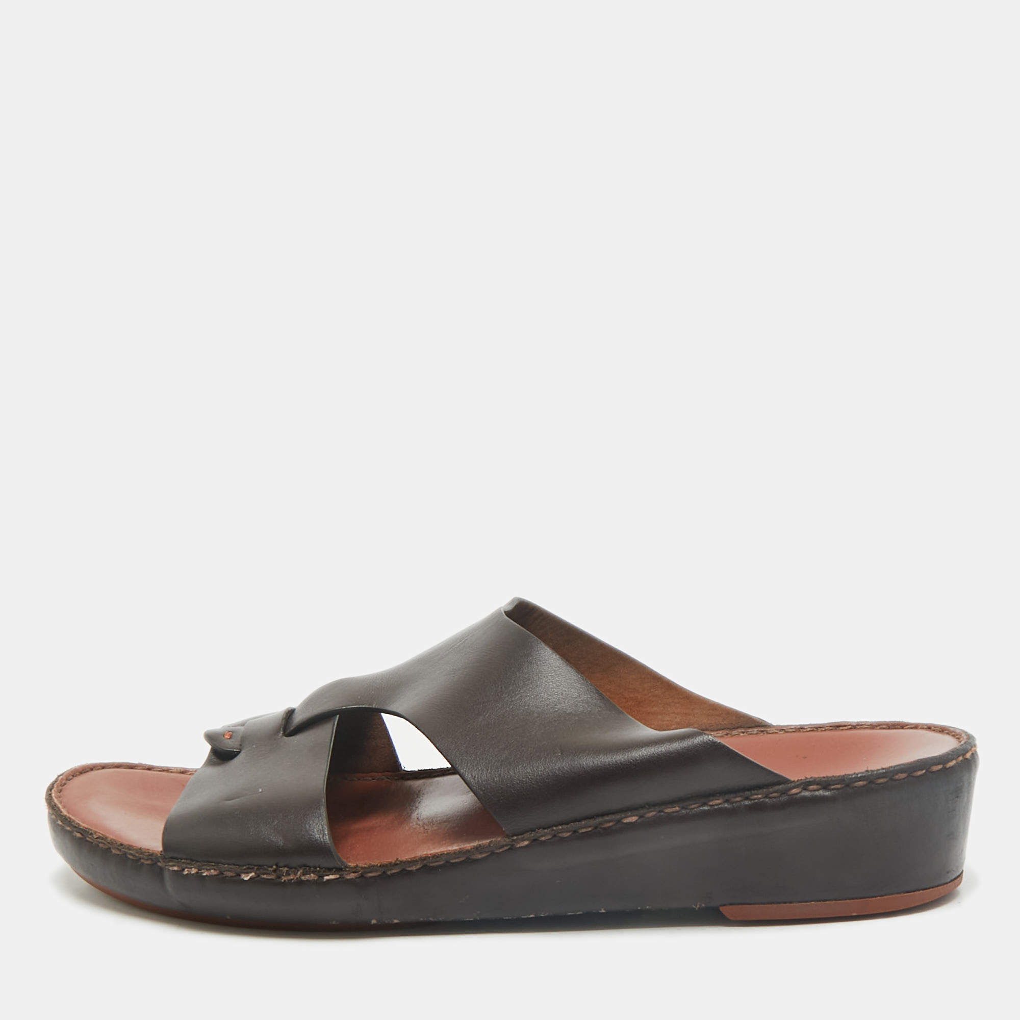 Loro Piana Brown Leather New Buckle Sandals Size 44