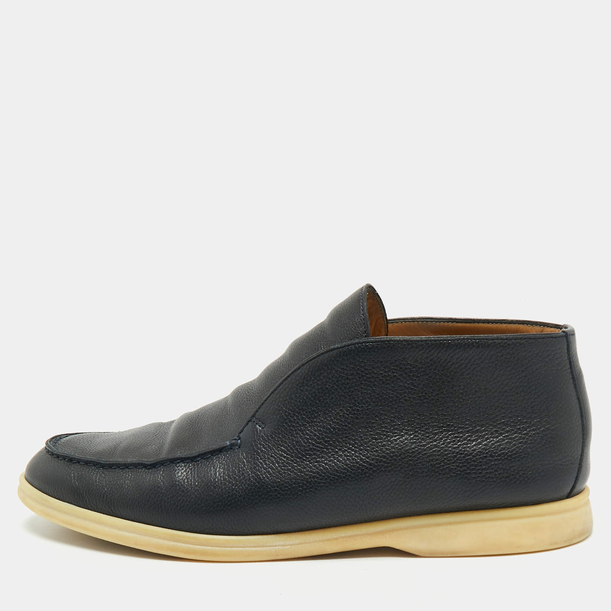 Loro Piana Navy Blue Leather Open Walk Ankle Boots Size 43.5