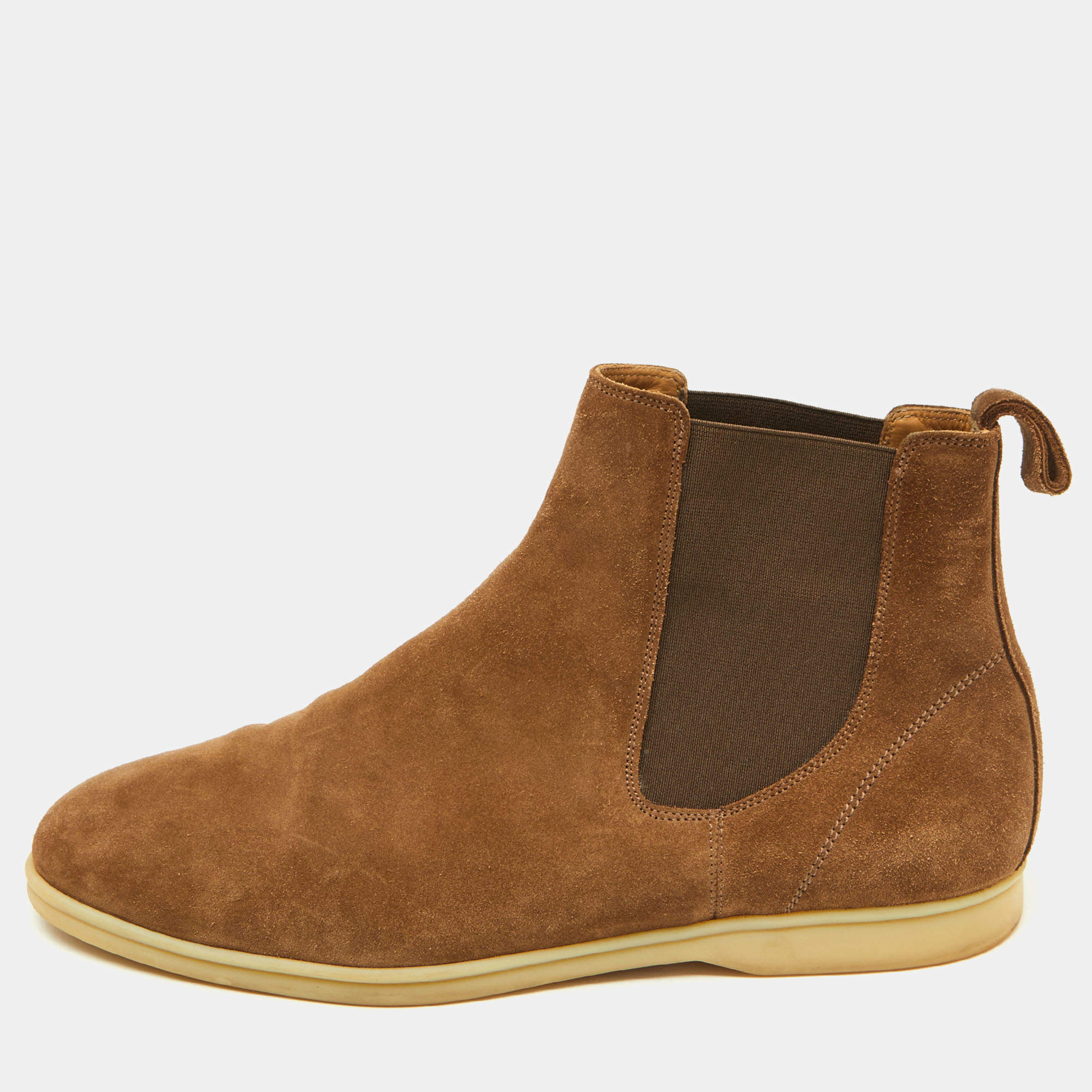 Pre Owned Loro Piana Brown Suede Beatle Walk Chelsea Ankle Length Boots Size 45