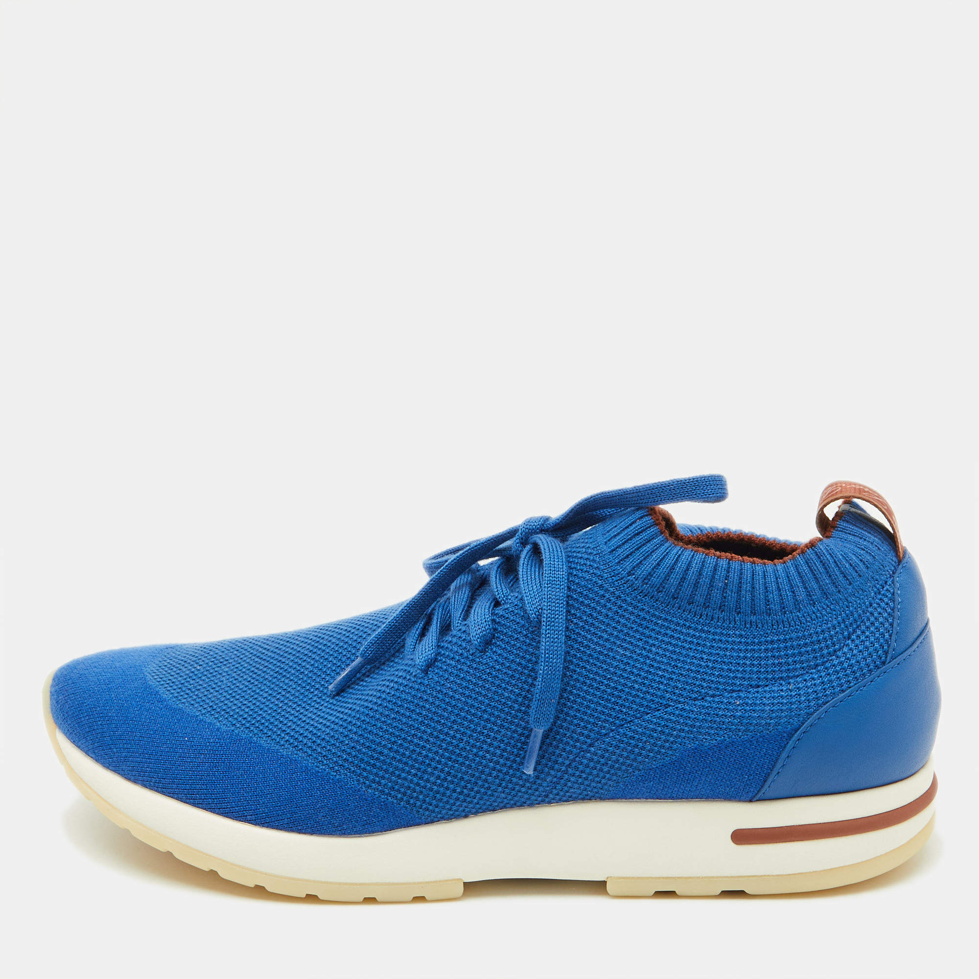 Pre Owned Loro Piana Blue Knit Fabric 360 LP Flexy Walk Lace Up Sneakers Size 42