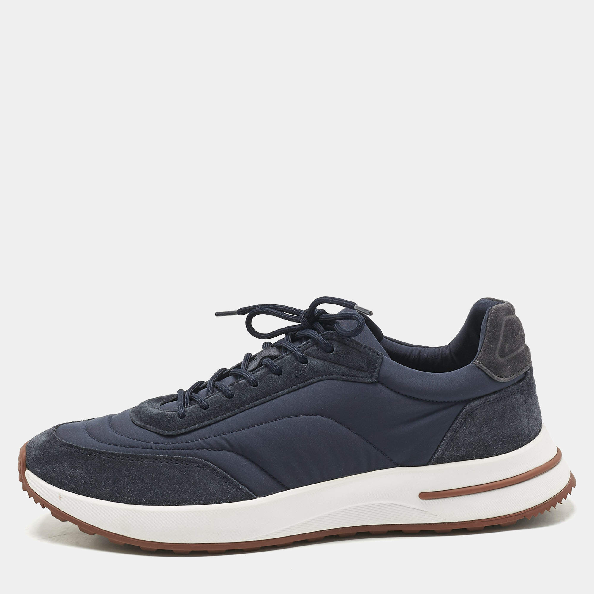 Pre Owned Loro Piana Navy Blue Suede and Nylon Week End Walk Sneakers Size 44