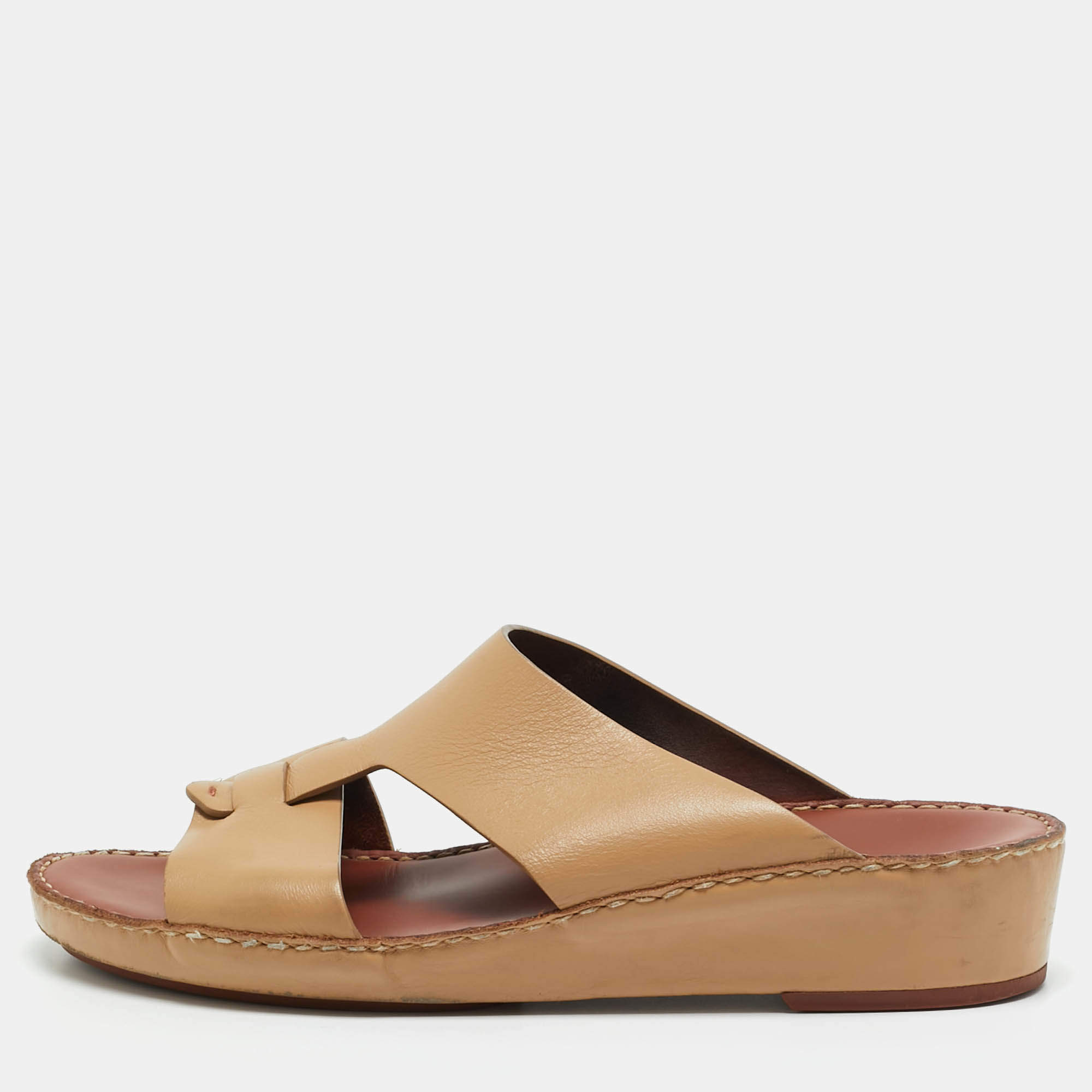 Pre Owned Loro Piana Beige Leather New Buckle Sandals Size 44