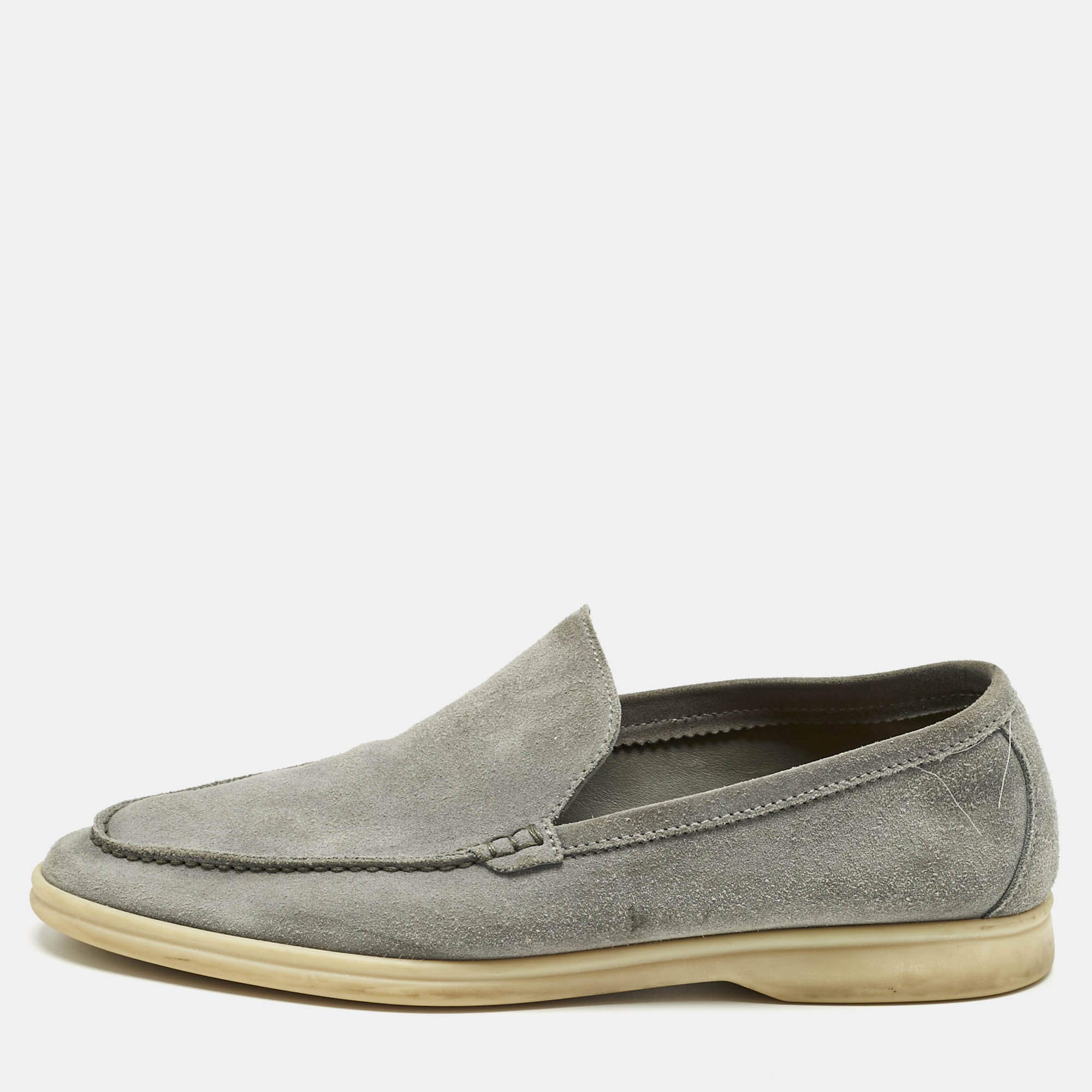 Pre Owned Loro Piana Grey Suede Summer Walk Slip On Loafers Size 42.5