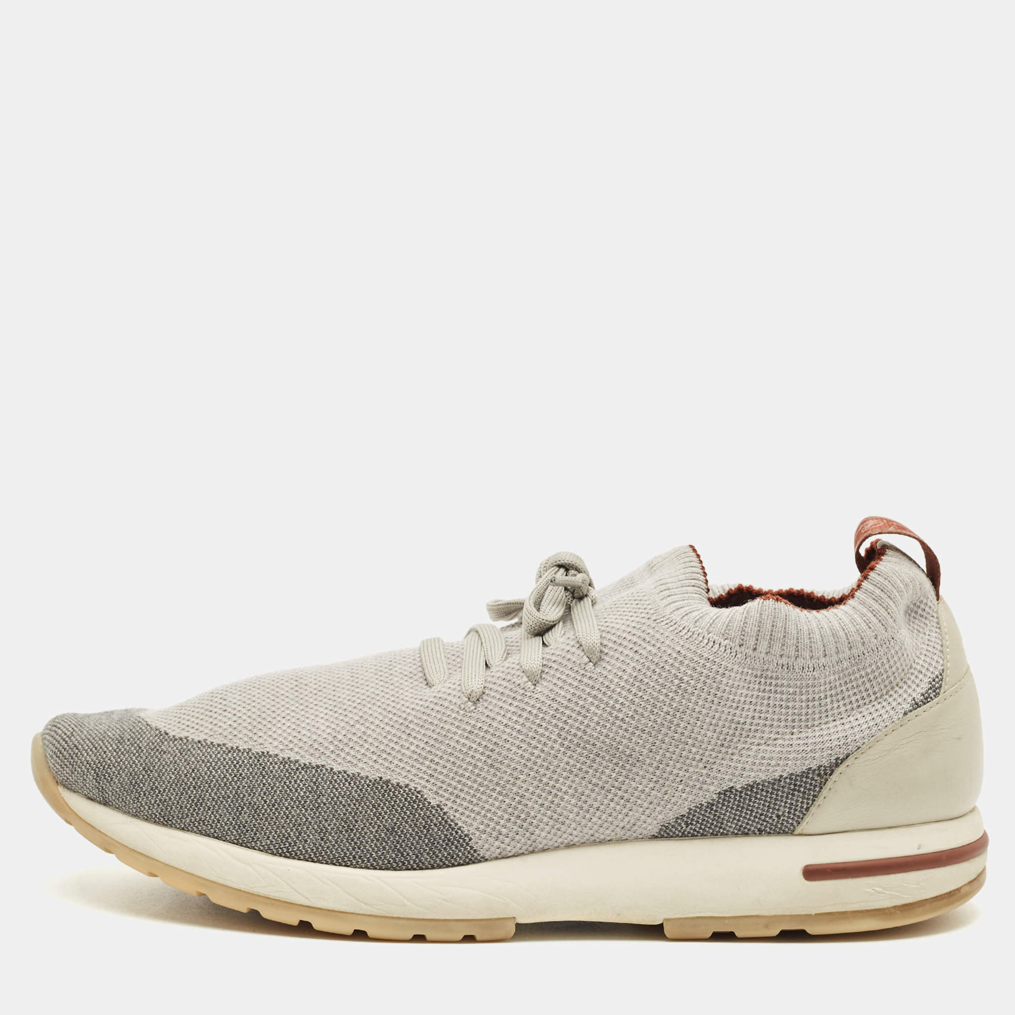 Pre Owned Loro Piana Grey Knit Fabric 360 LP Flexy Walk Sneakers Size 43