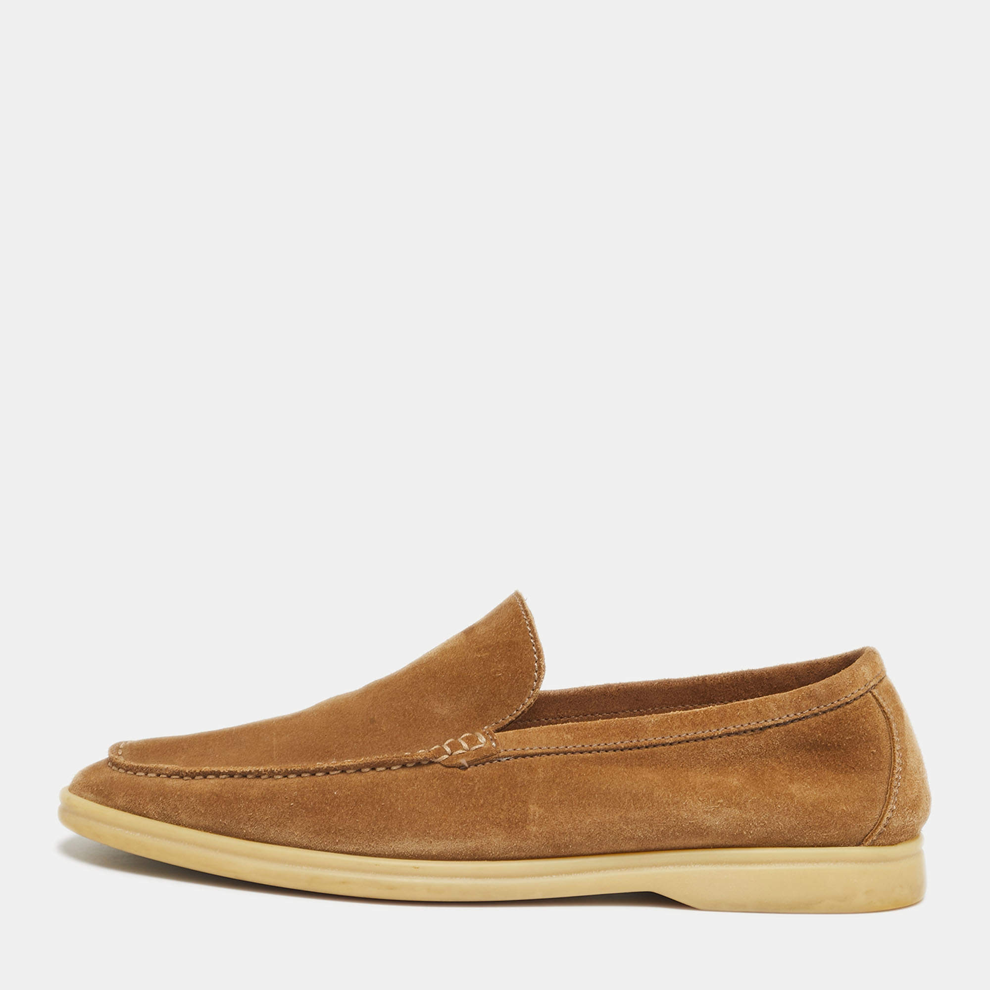 Pre Owned Loro Piana Light Brown Suede Summer Walk Slip On Loafers Size 42