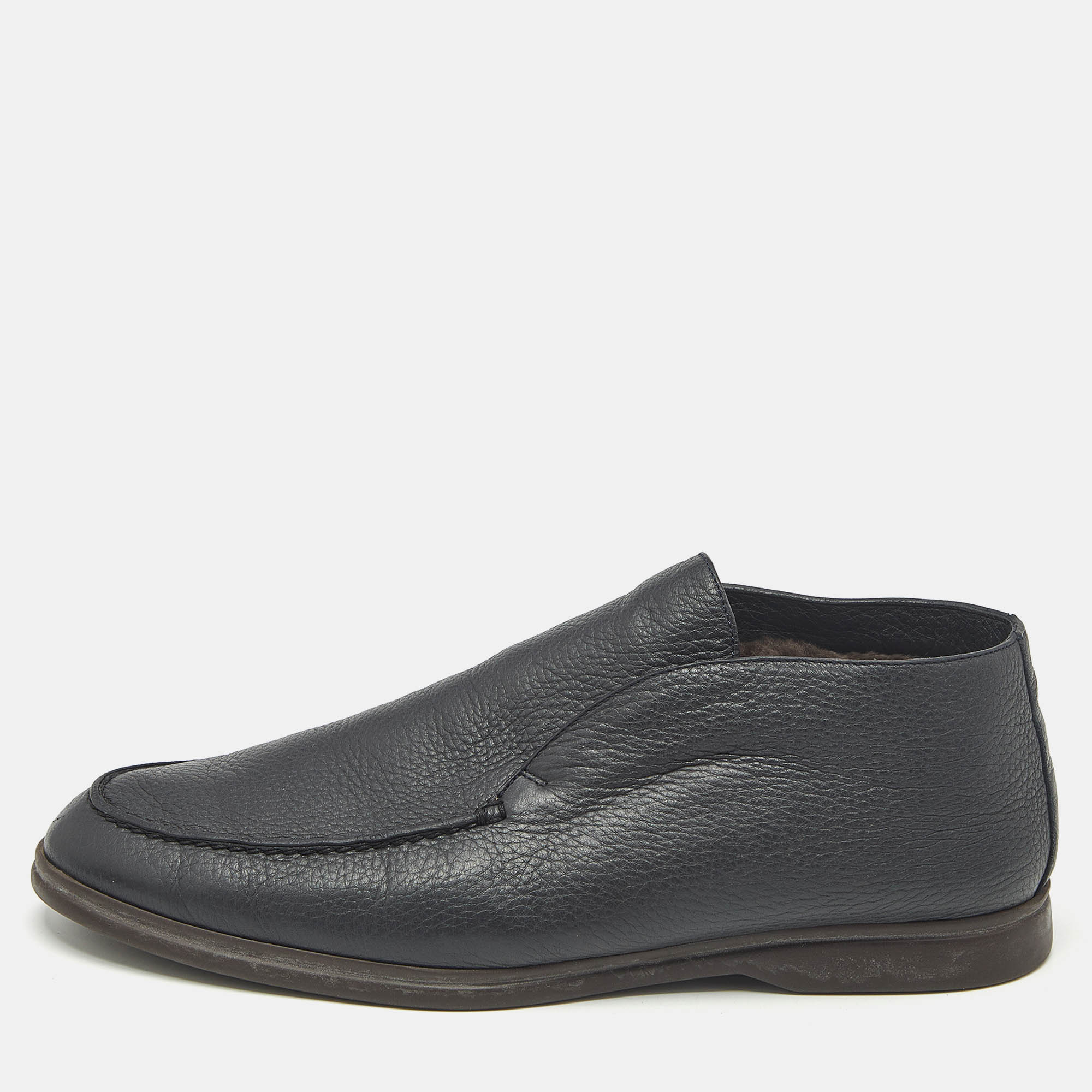 Pre Owned Loro Piana Black Leather Open Walk Ankle Boots Size 42