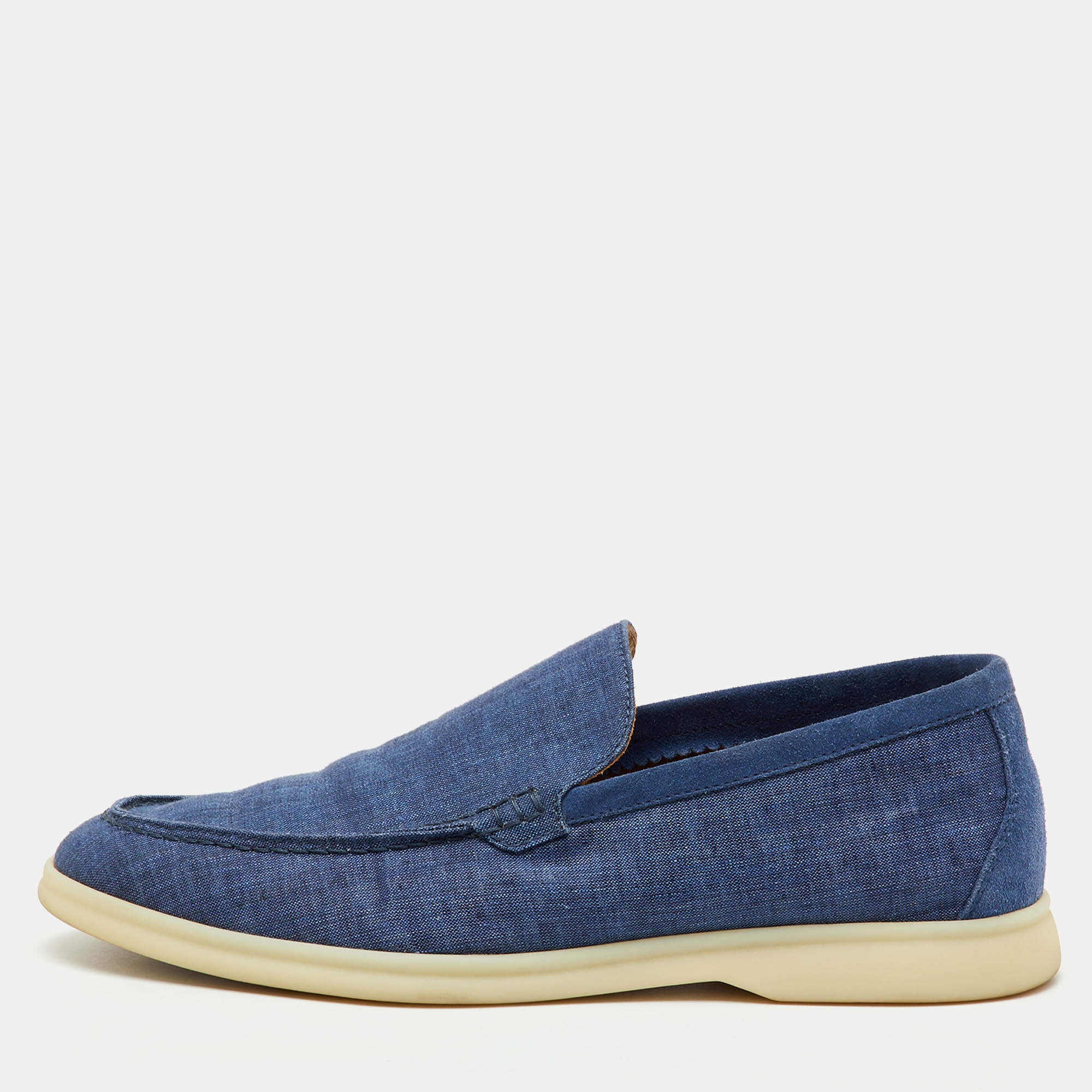 Pre Owned Loro Piana Blue Fabric and Suede Summer Walk Loafers Size 39