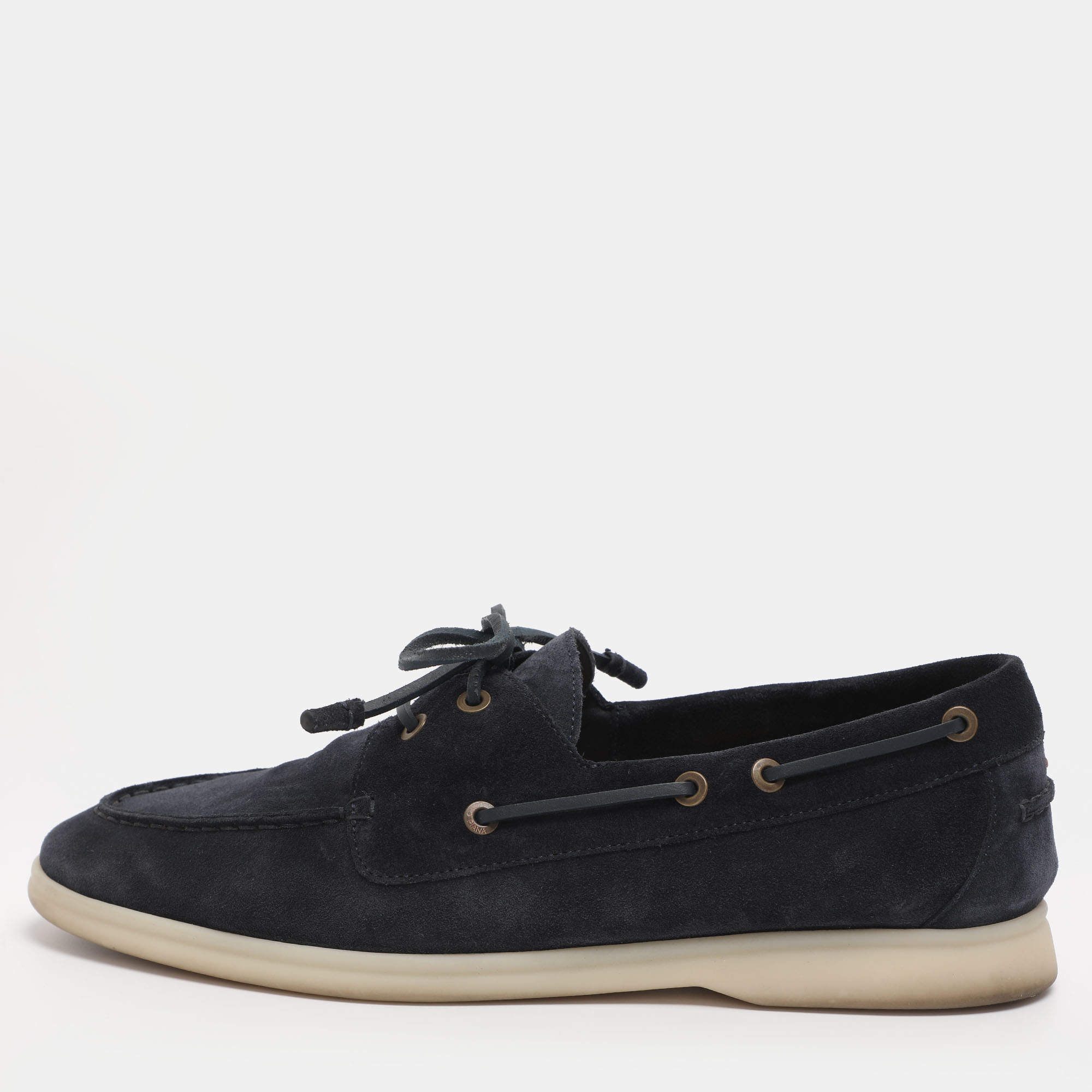 Pre Owned Loro Piana Blue Suede Sea Sail Loafers Size 41.5