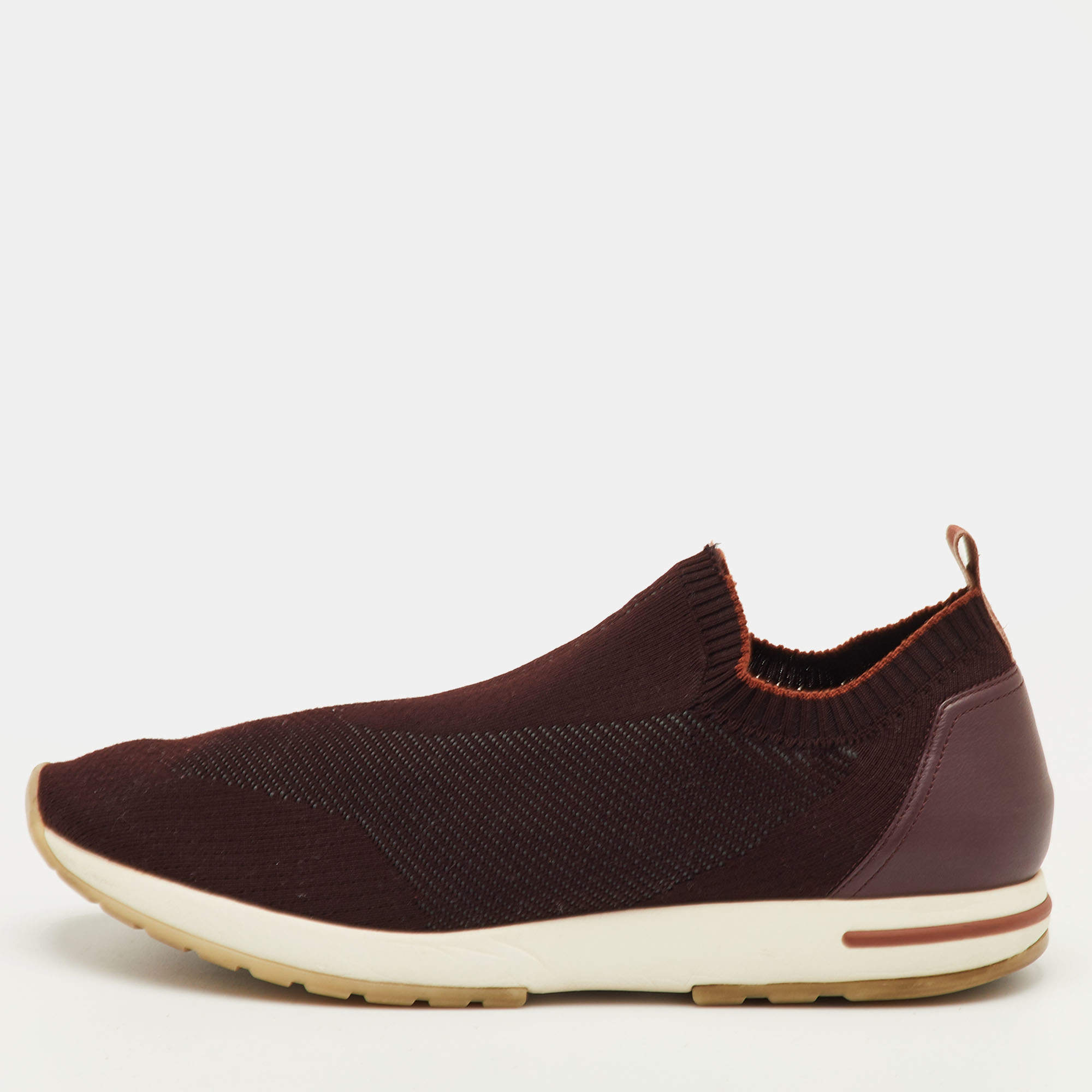مملوكة مسبقًا Loro Piana 360 LP Flexy Walk Size 46 Dark Brown Knit Fabric Slip On Sneakers