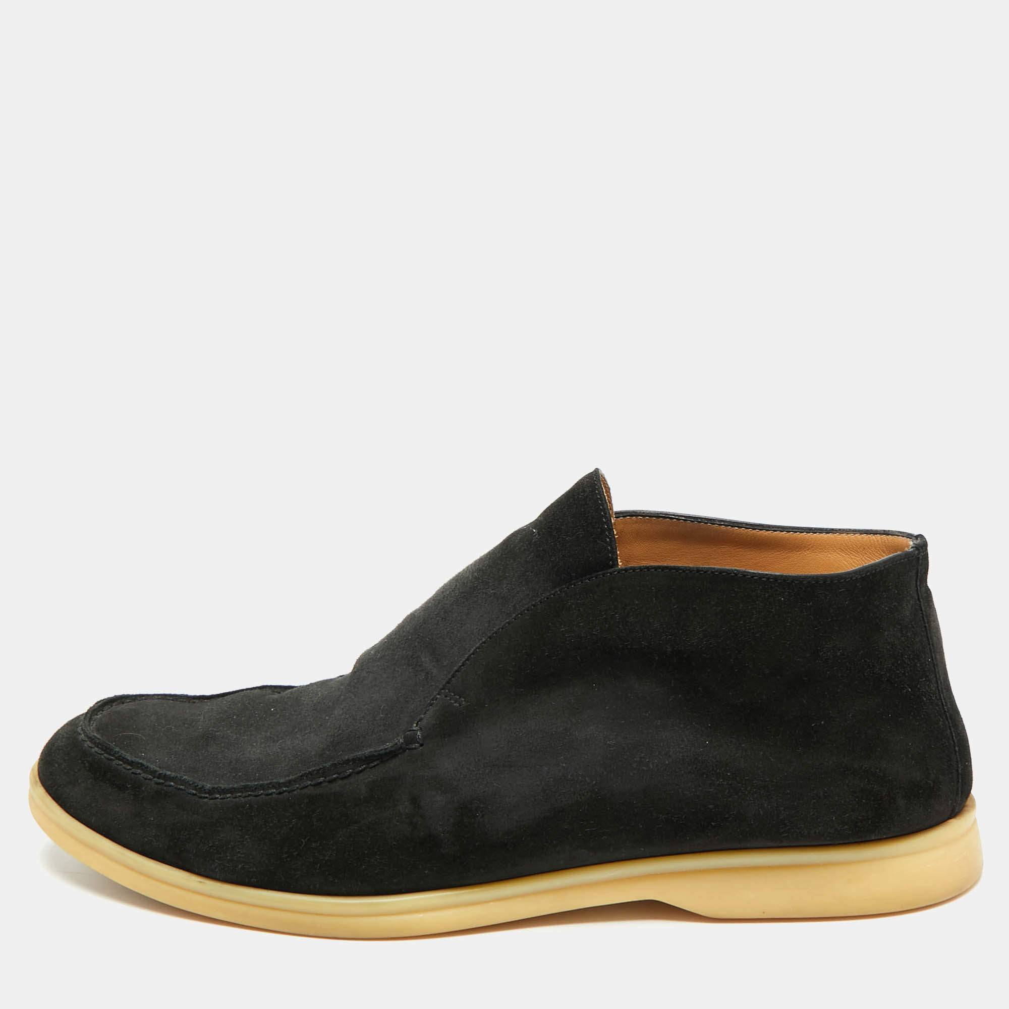مملوكة مسبقًا Loro Piana Open Walk Size 44 Black Suede Ankle Length Boots