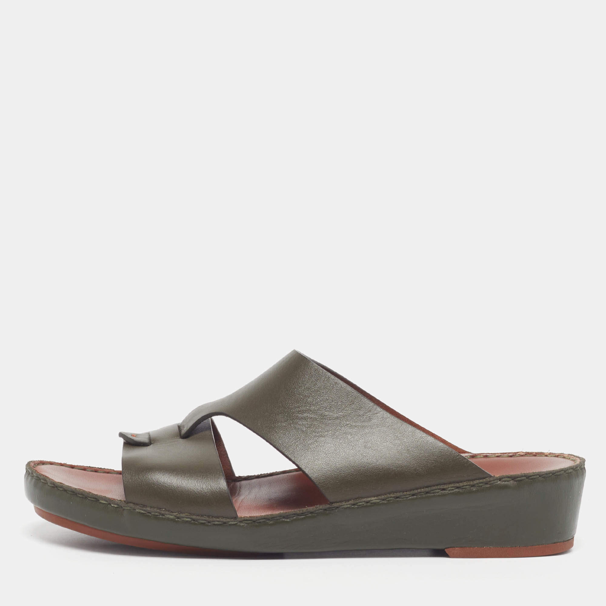 Pre Owned Loro Piana New Buckle Size 43.5 Green Leather Slide Sandals