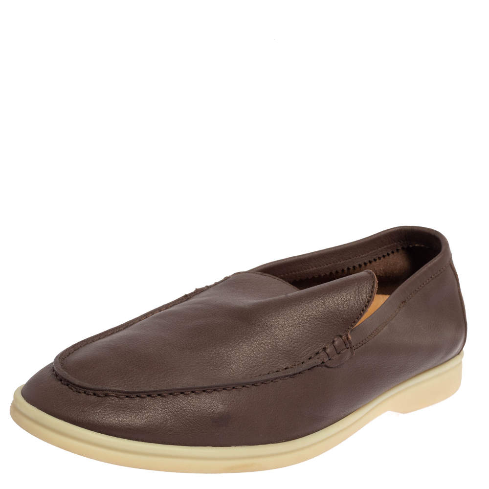 Pre Owned حذاء لوفرز لورو بيانا سومر والك سليب أون جلد بني مقاس 45