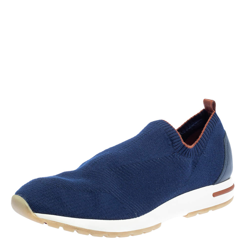Pre Owned Loro Piana Blue Knit Fabric Flexy Walk Sneakers Size 43