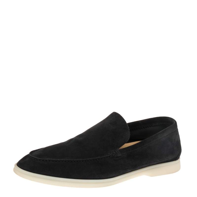 Loro Piana Black Suede Summer Walk Loafers Size 46