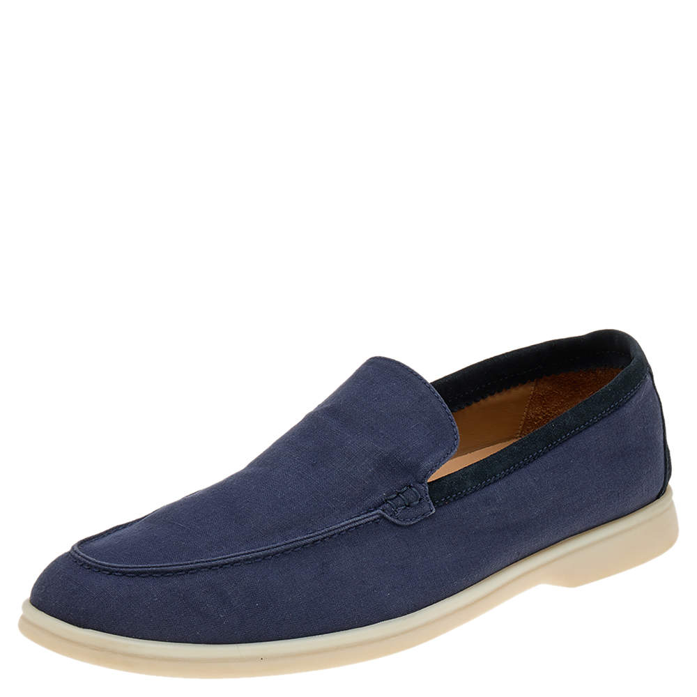 Loro Piana Blue Canvas And Suede 'Summer Walk' Slip On Loafers Size 45 ...