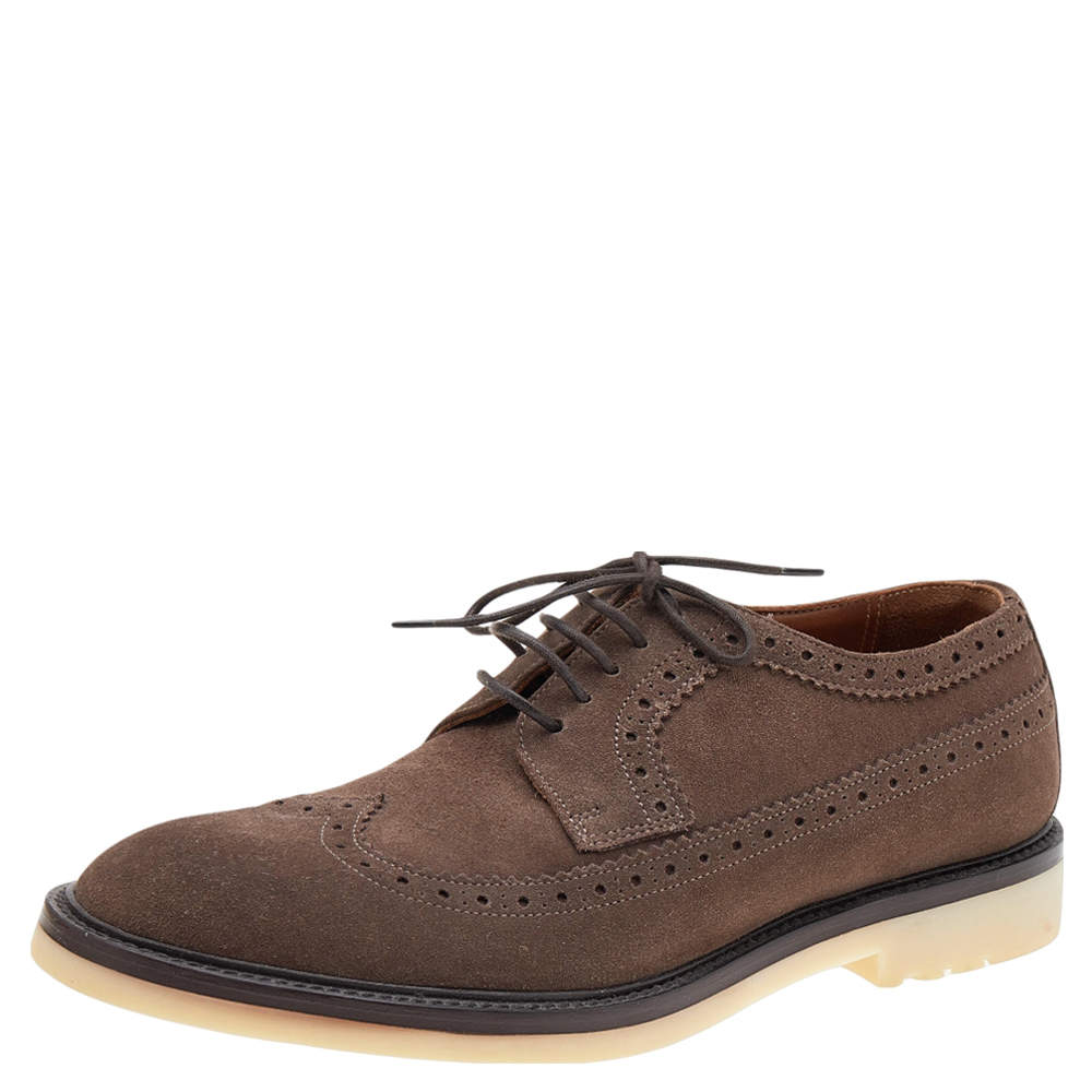 Pre Owned حذاء ديربي لورو بيانا رباط علوي سويدي بروغ بني مقاس 41