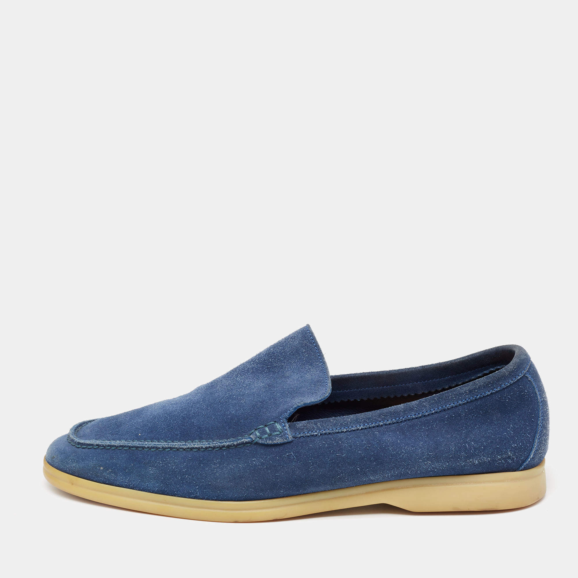 Loro Piana Blue Suede 'Summer Walk' Slip On Loafers Size 45 