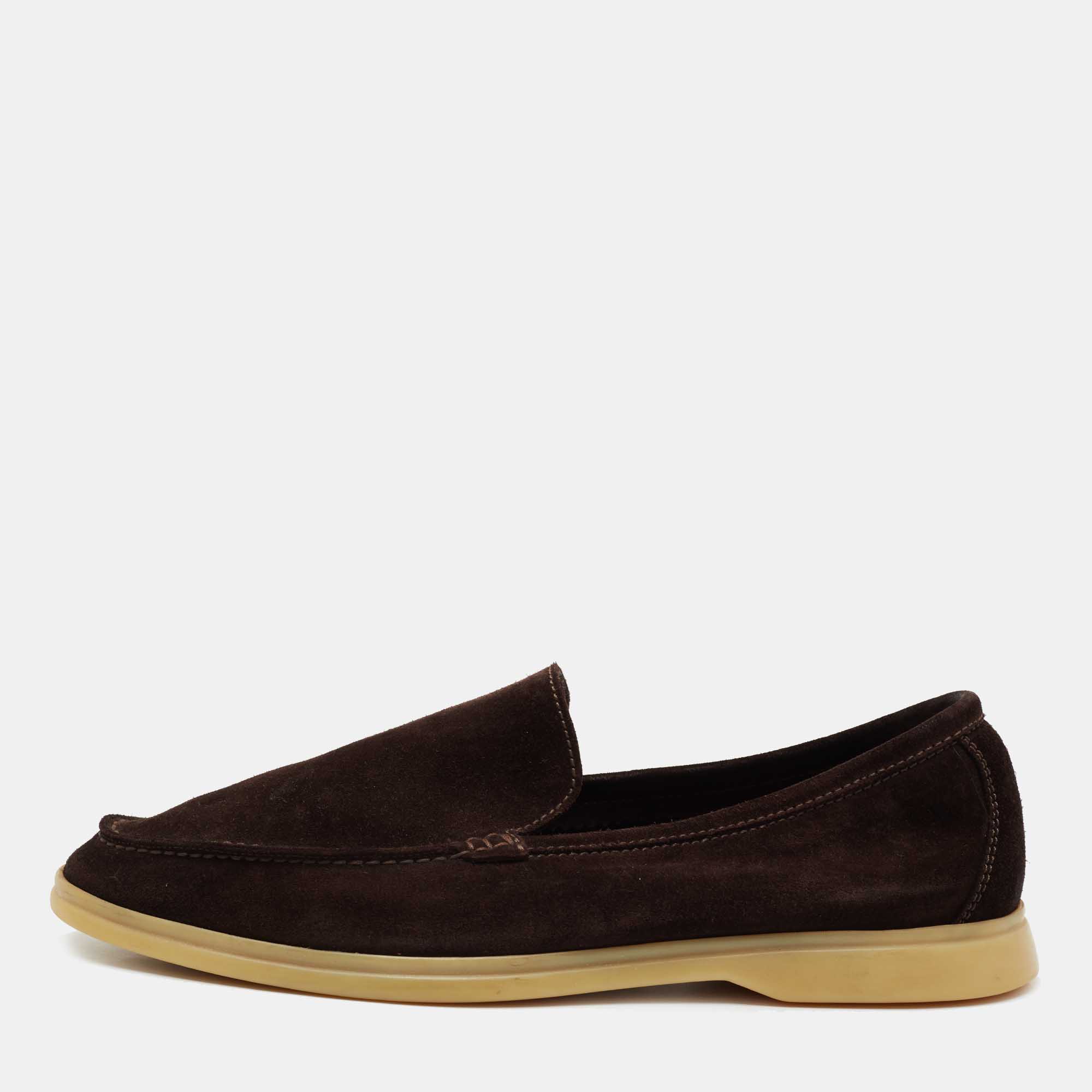 Pre Owned Loro Piana Brown Suede 'Summer Walk' Slip On Loafers Size 41.5