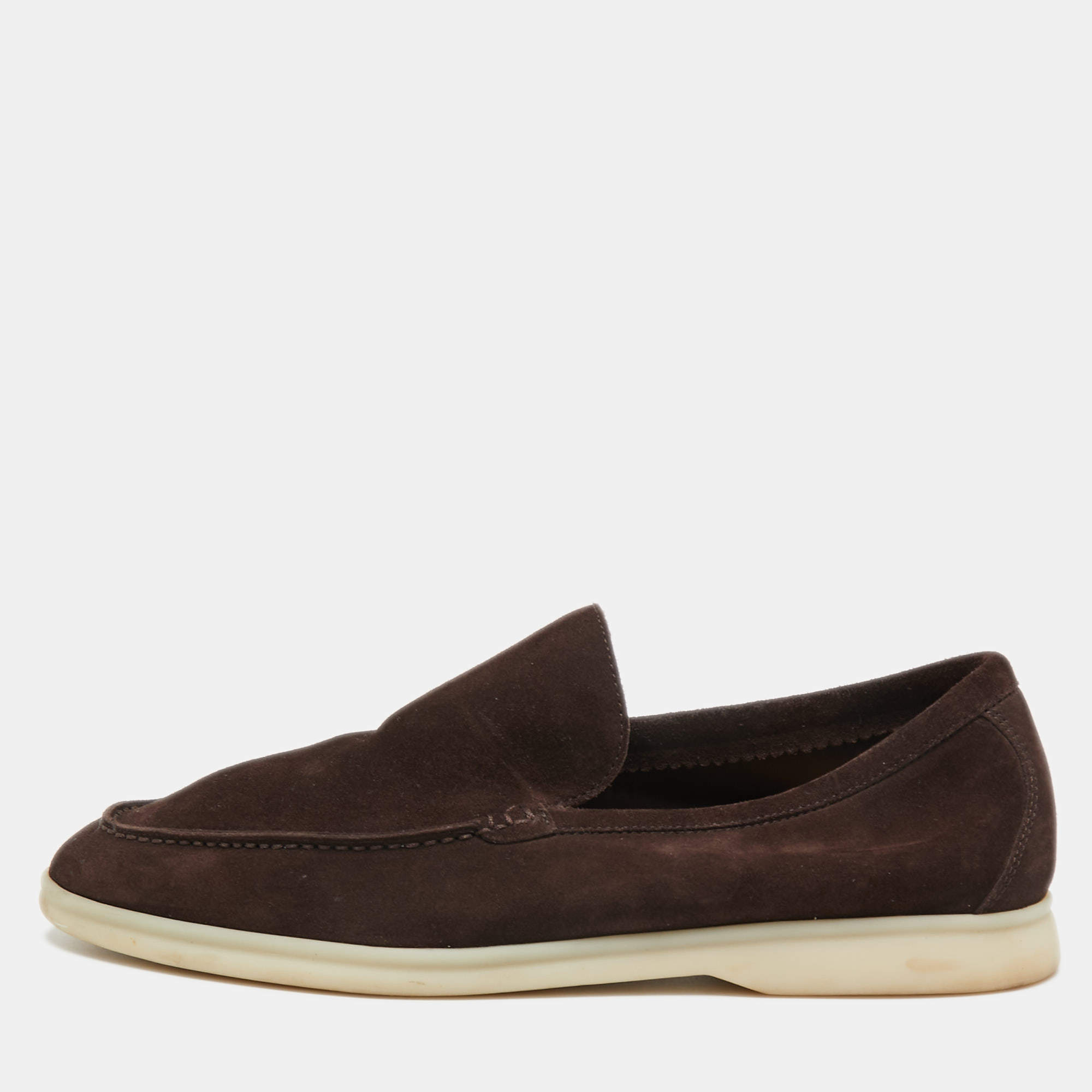 Pre Owned Loro Piana Brown Suede Summer Walk Slip On Loafers Size 41.5