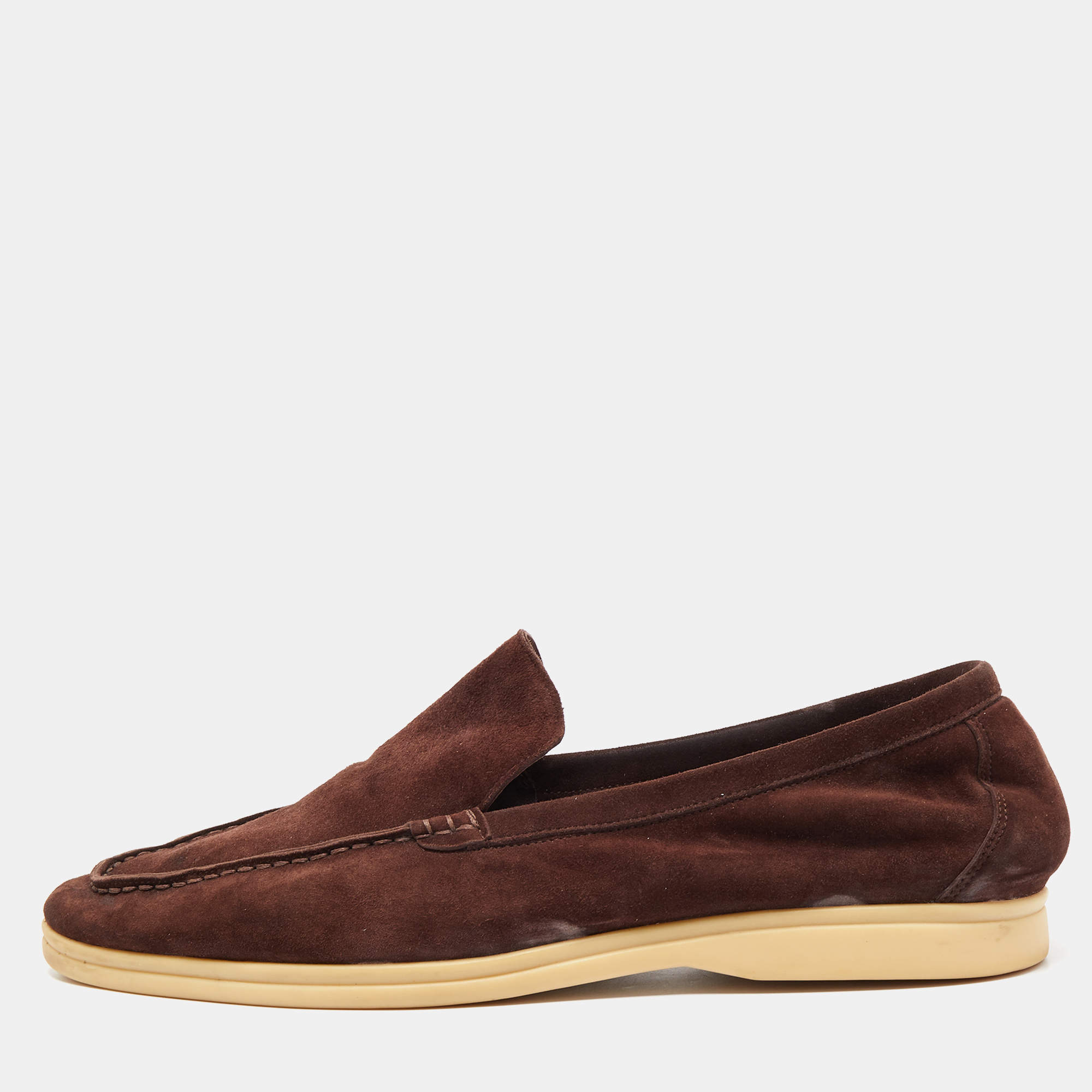 Pre Owned Loro Piana Dark Brown Suede Summer Walk Loafers Size 45