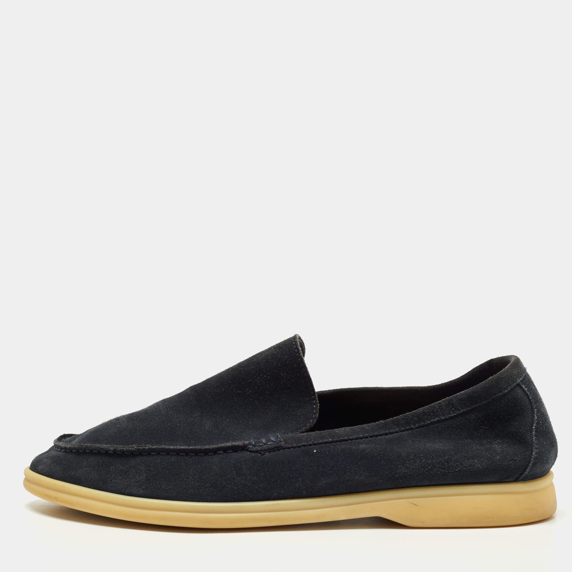 Pre Owned Loro Piana Navy Blue Suede Summer Walks Loafers Size 41