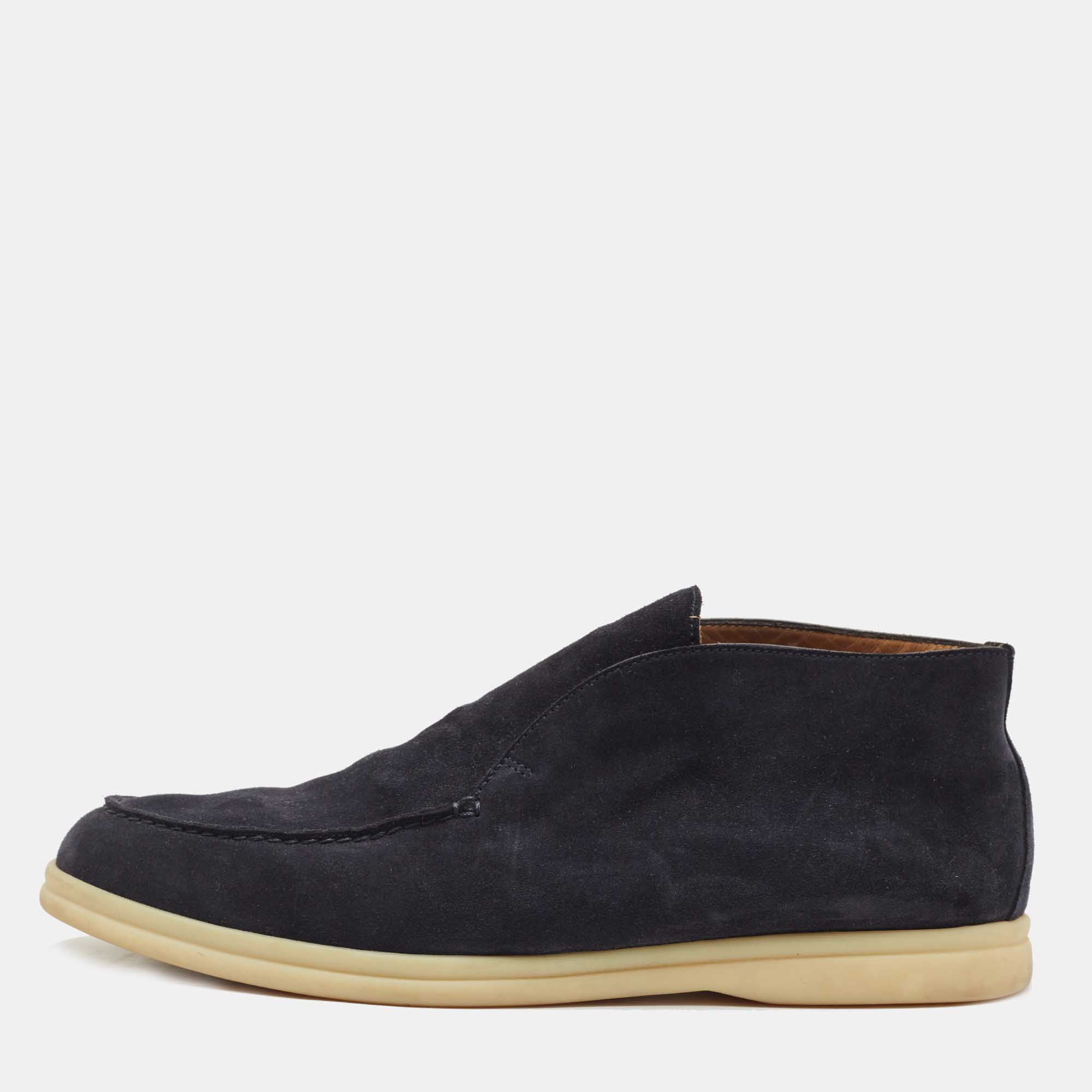 Pre Owned Loro Piana Navy Blue Suede Open Walk Ankle Boots Size 41