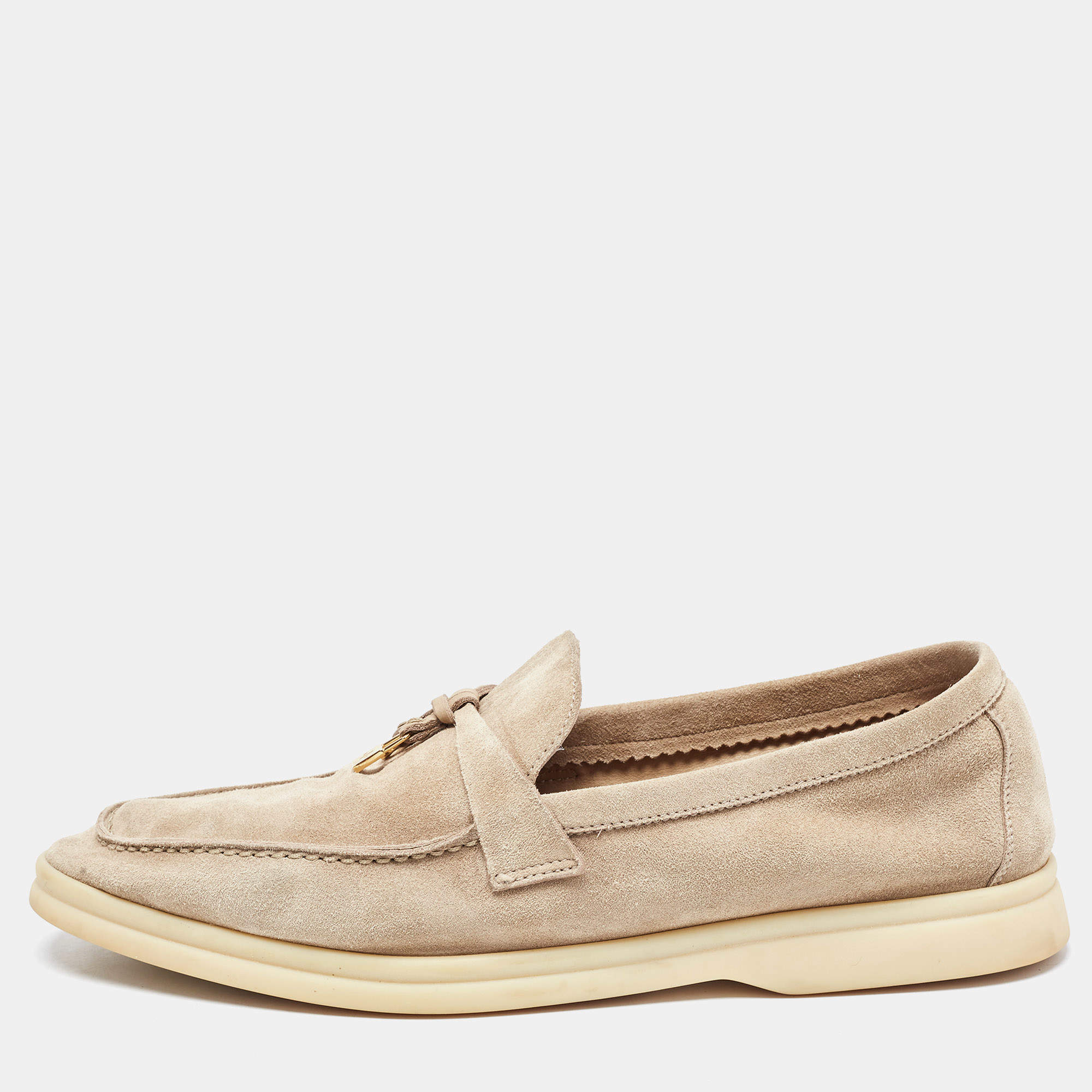 Pre Owned Loro Piana Light Grey Suede Summer Charms Walk Loafers Size 41.5 