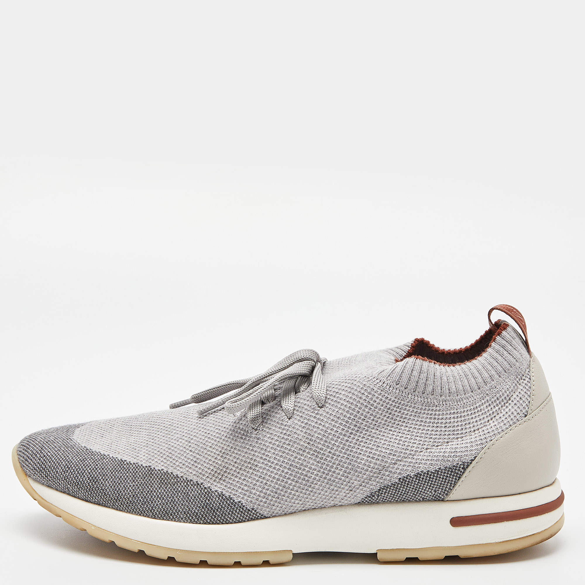 Loro Piana Grey Knit Fabric 360 Flexy Walk Slip On Sneakers Size