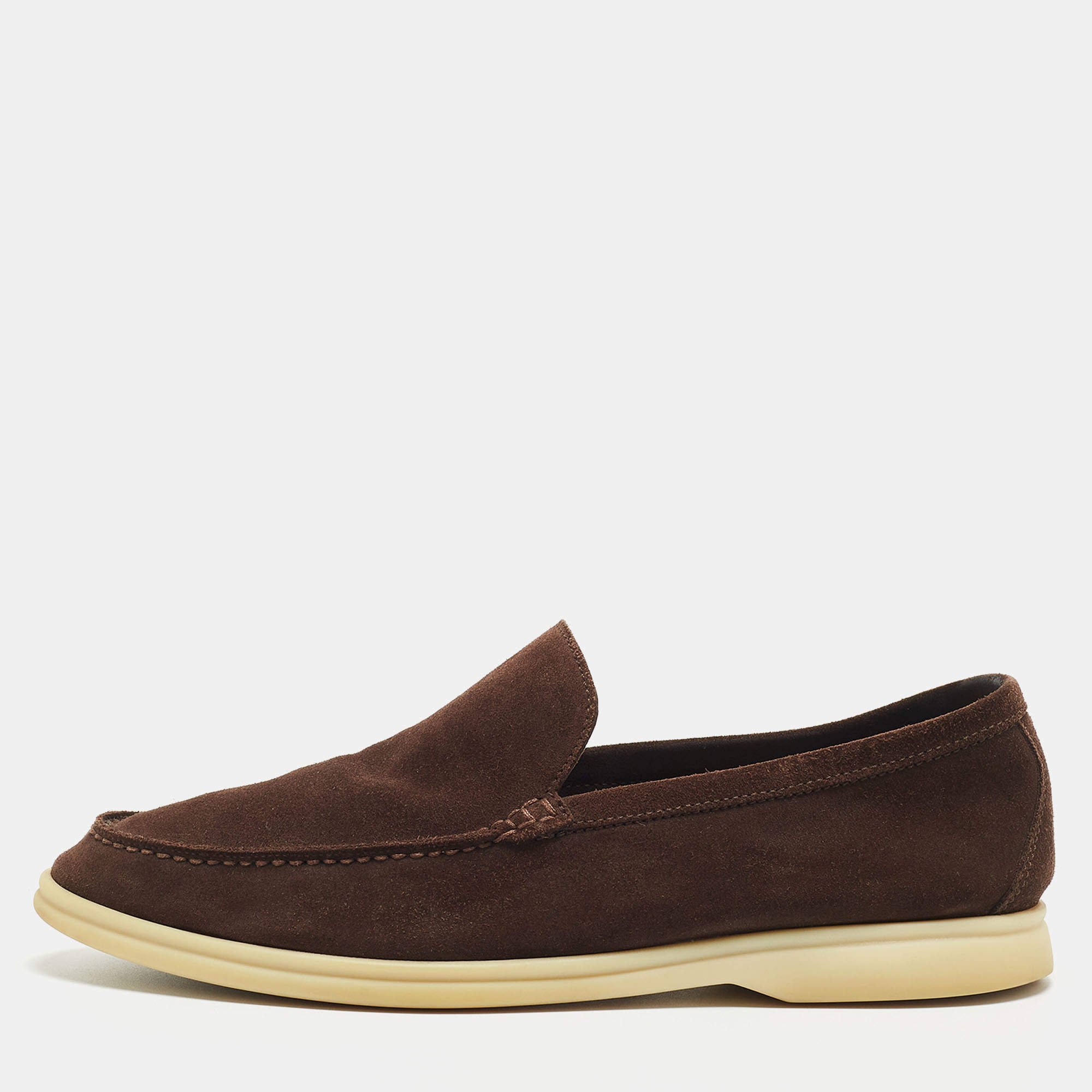 مملوكة مسبقًا Loro Piana Brown Suede Summer Walk Loafers Size 42.5