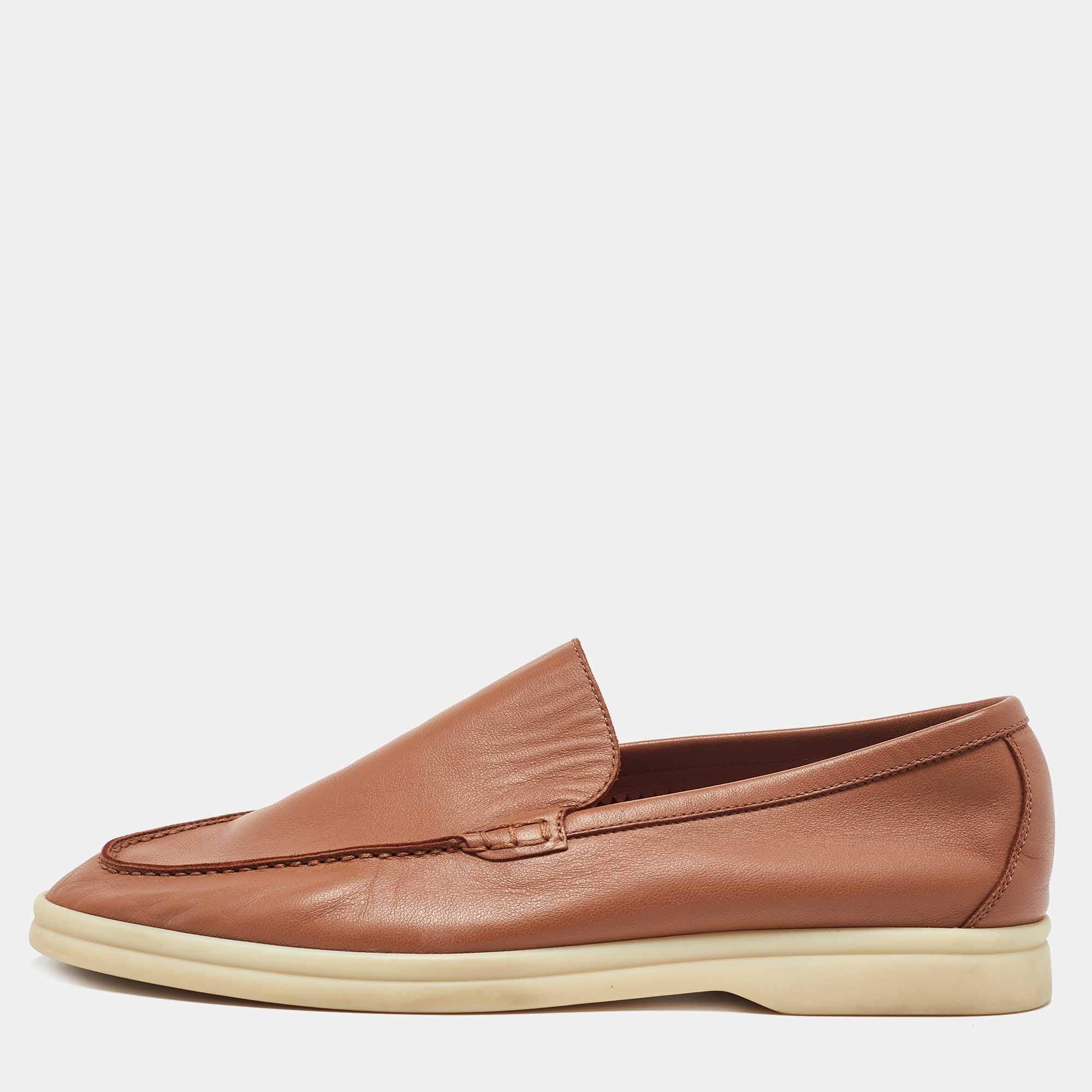 Pre Owned Loro Piana Brown Leather Summer Walk Loafers Size 40