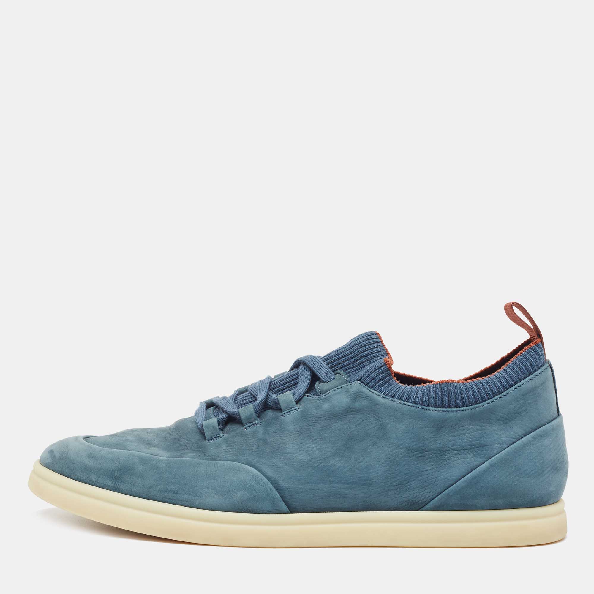 مملوكة مسبقًا Loro Piana Blue Nubuck Leather Soho Walk Low Top Sneakers Size 44