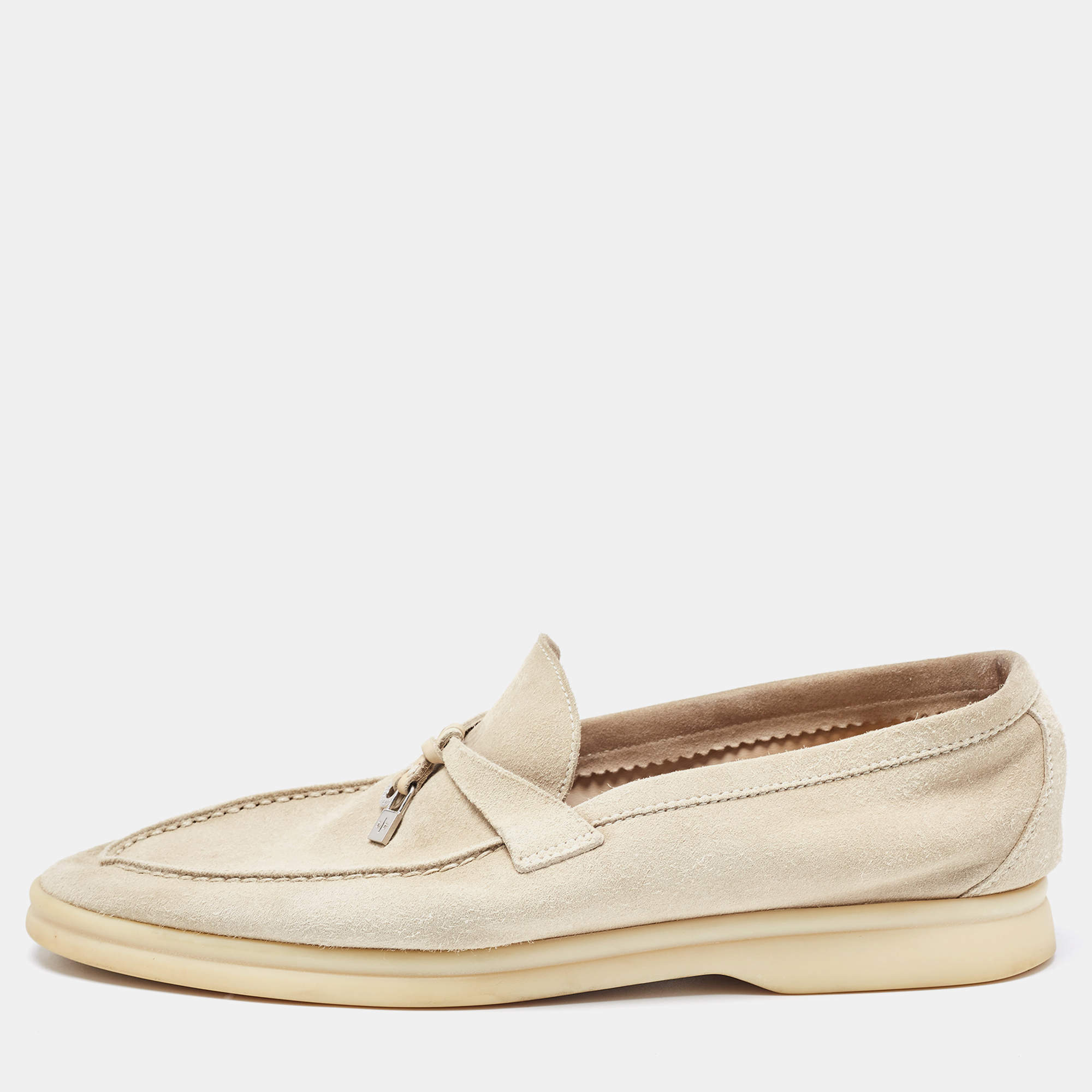 Pre Owned Loro Piana Grey Suede Summer Charms Walk Loafers Size 40