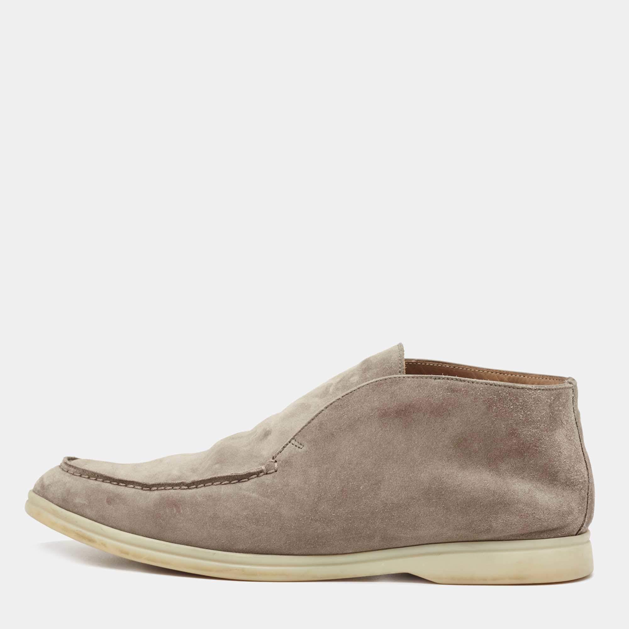 Pre Owned Loro Piana Grey Suede Summer Walk Slip On Loafers Size 41.5