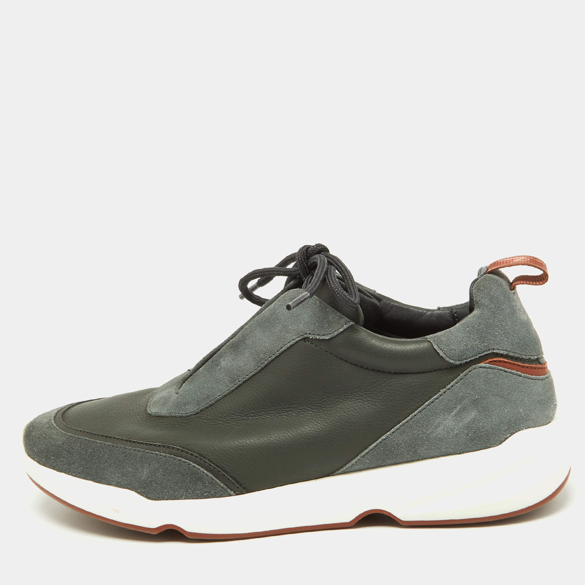 Loro Piana Grey Leather and Suede Modular Walk Sneakers Size 40