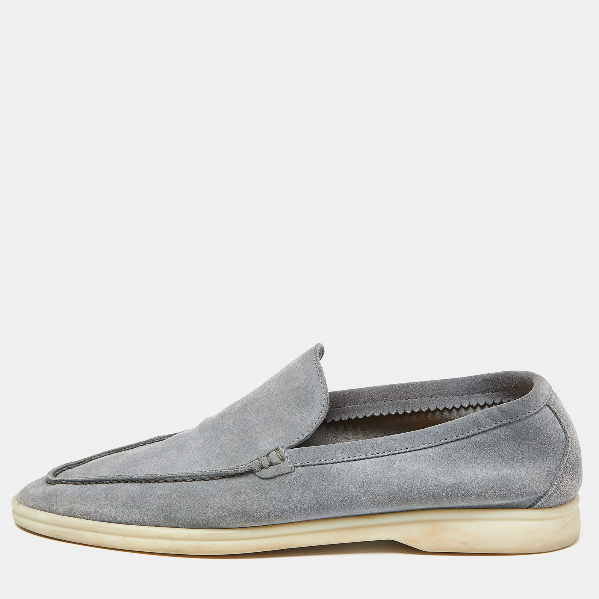 Pre Owned Loro Piana Pale Blue Suede Summer Walk Slip On Loafers Size 42.5