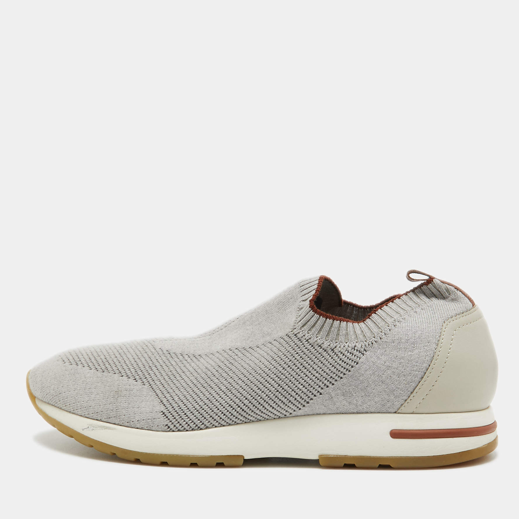 Loro Piana Grey Knit Fabric 360 LP Flexy Walk Slip On Sneakers Size 43