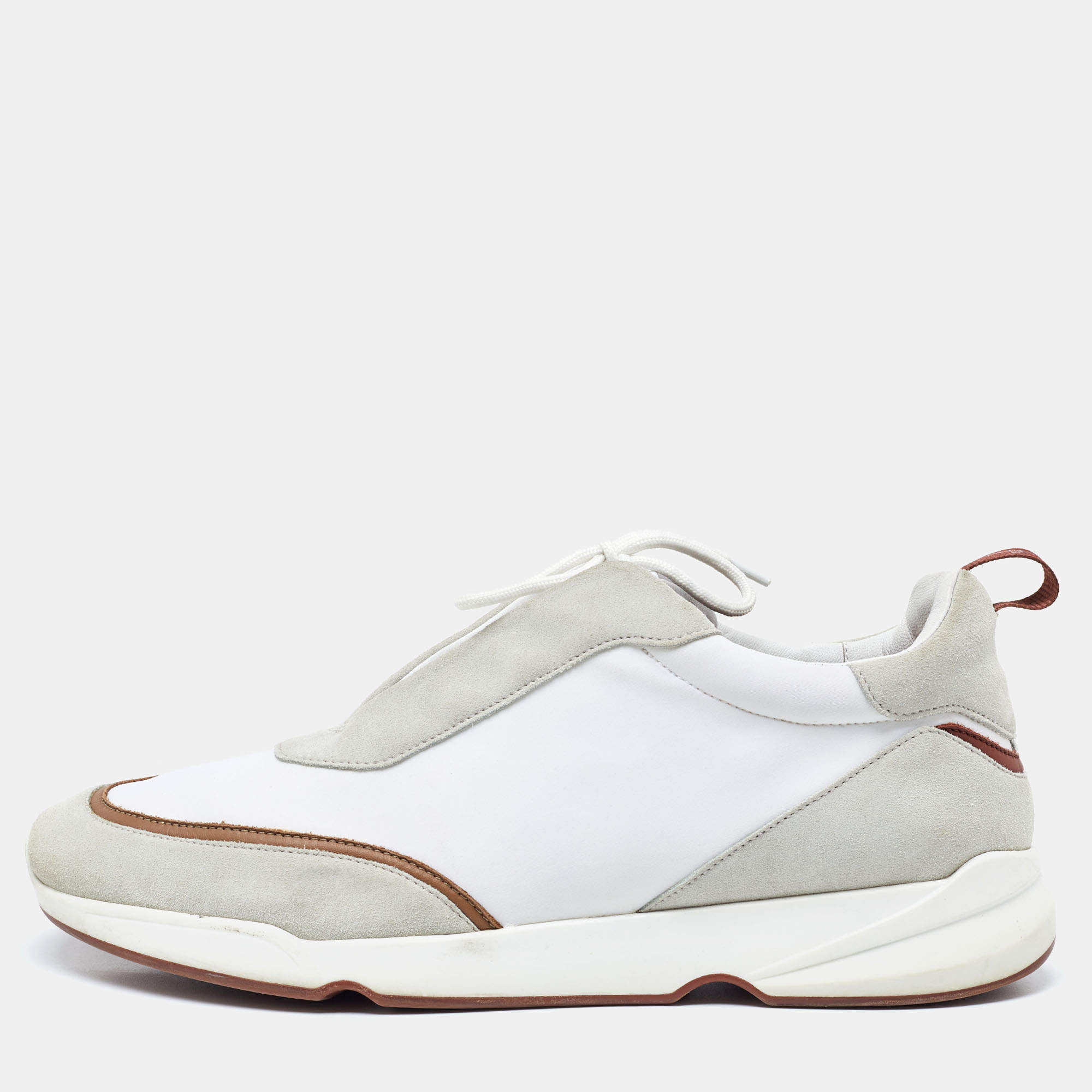 Loro Piana White/Grey Neoprene and Suede Modular Walk Sneakers Size 45
