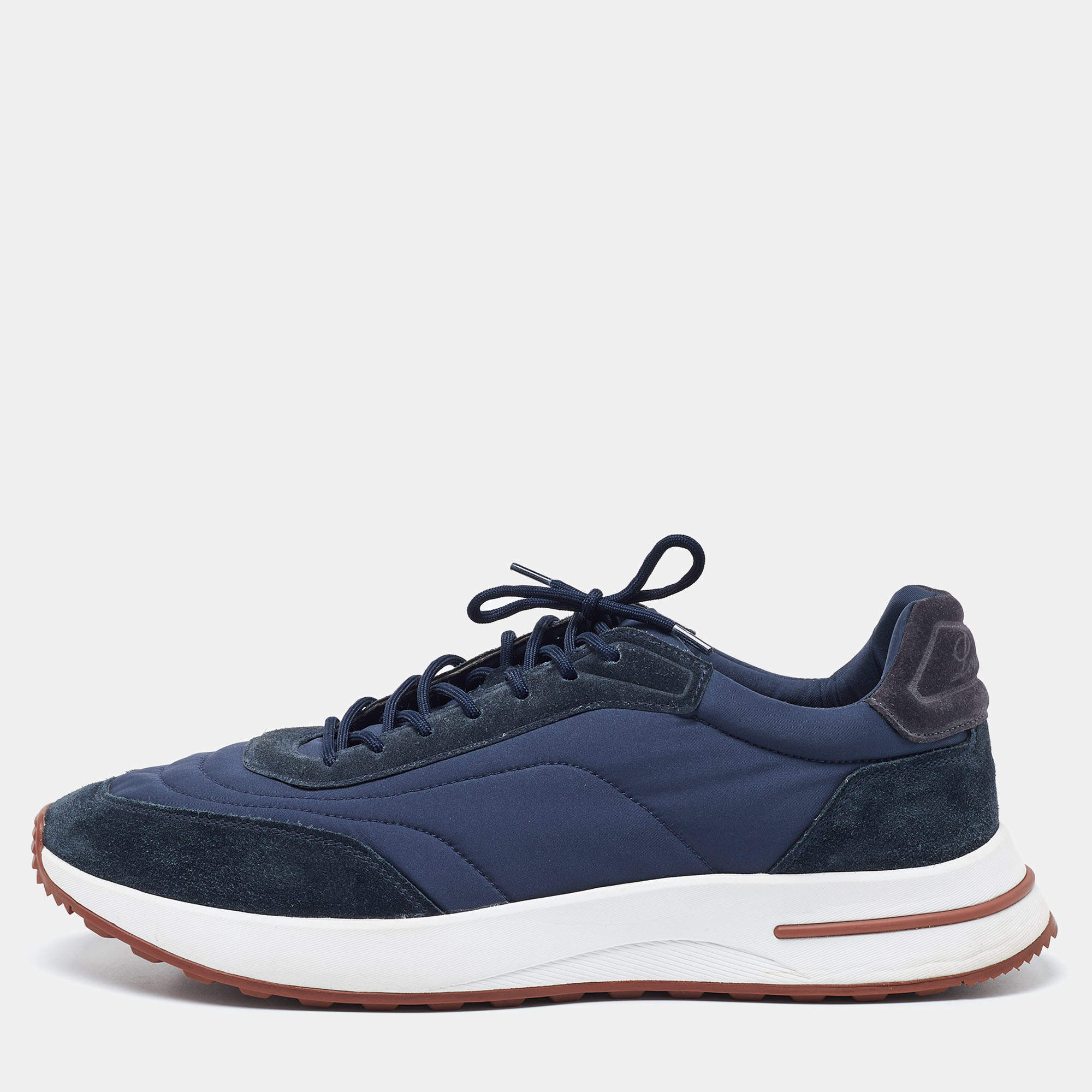 Pre Owned Loro Piana Navy Blue Nylon and Suede Low Top Sneakers Size 45