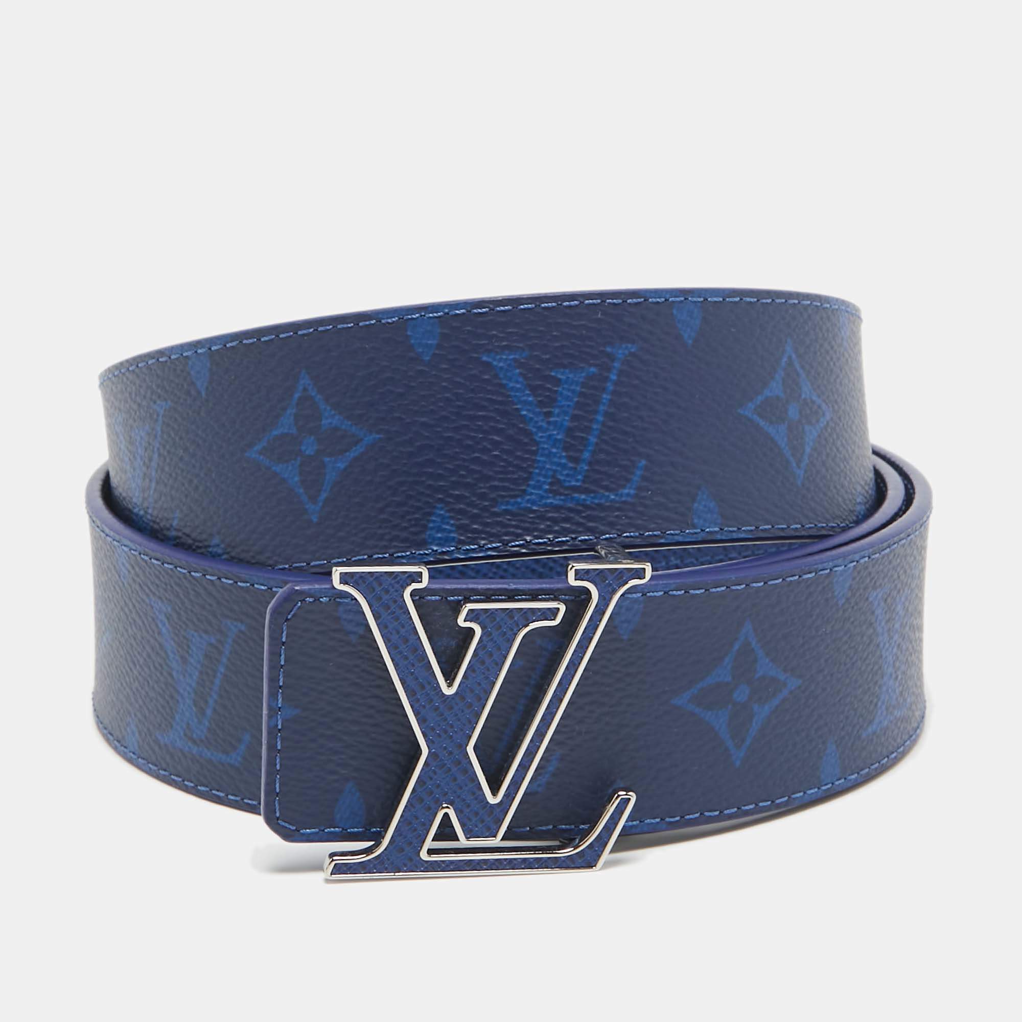 Pre Owned Louis Vuitton Blue Monogram Canvas LV Initiales Reversible Belt 110CM