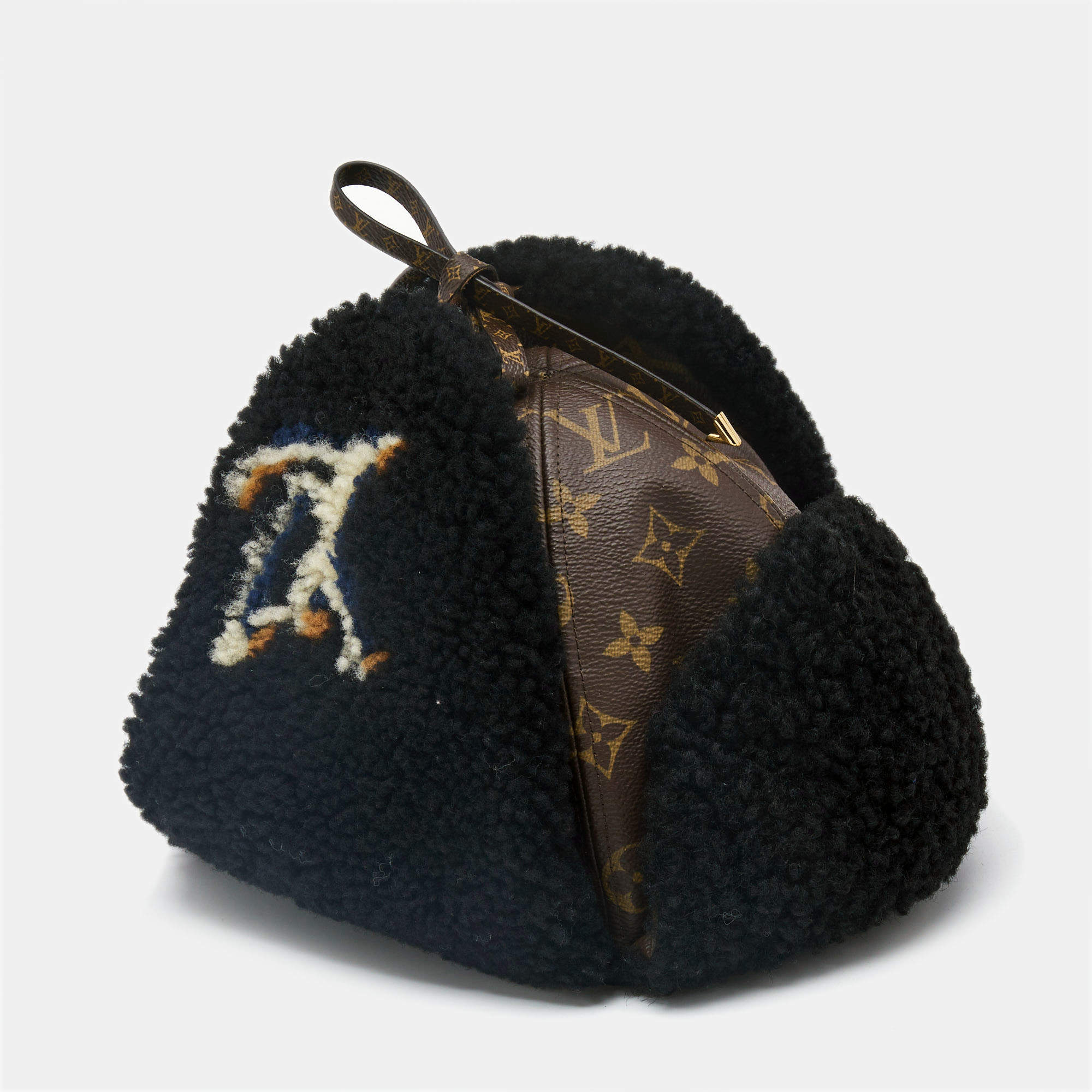 Louis Vuitton Brown Monogram Shearling/Leather Teddy Chapka Hat S
