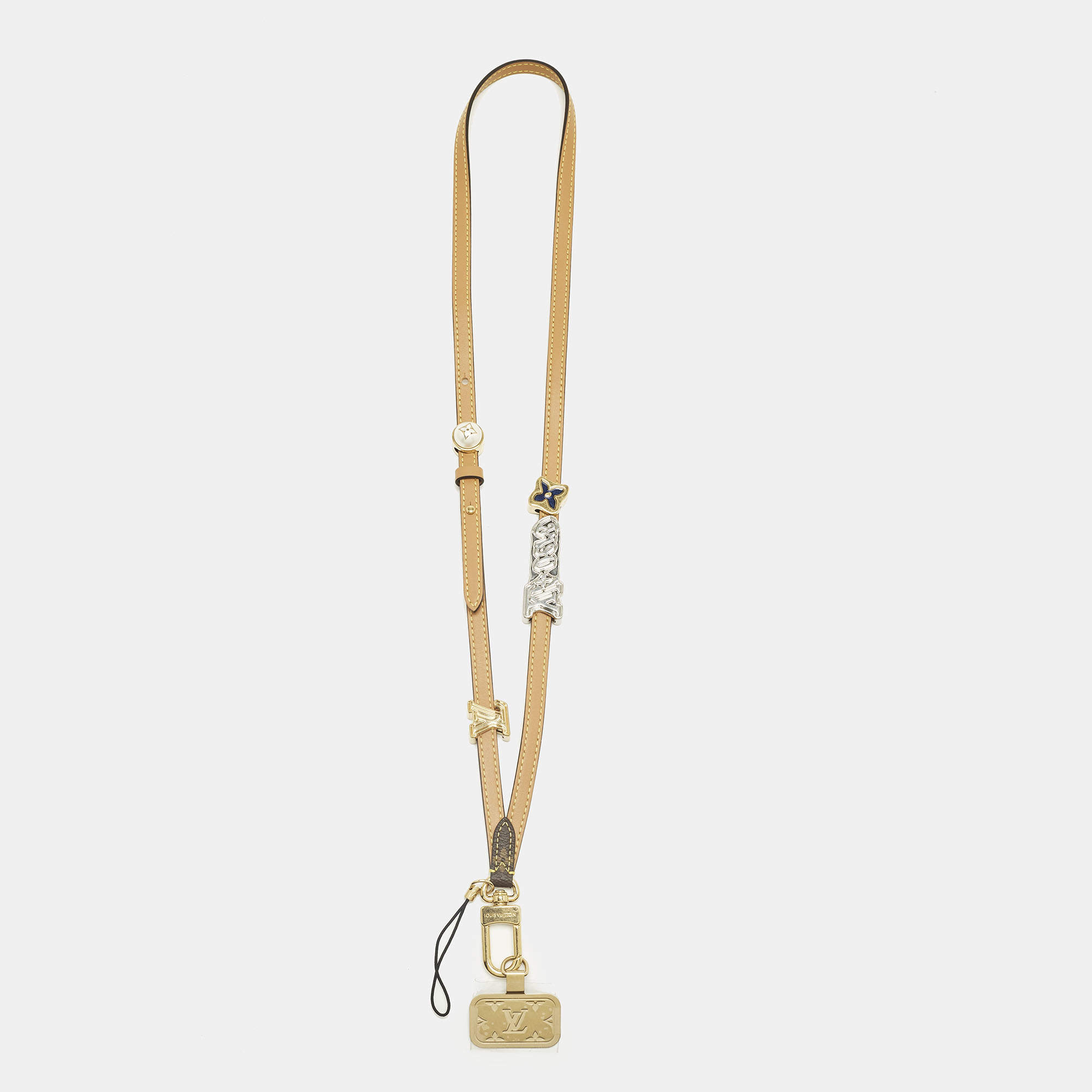 Pre Owned Louis Vuitton Tan Leather LV Lovers Charm Phone Strap