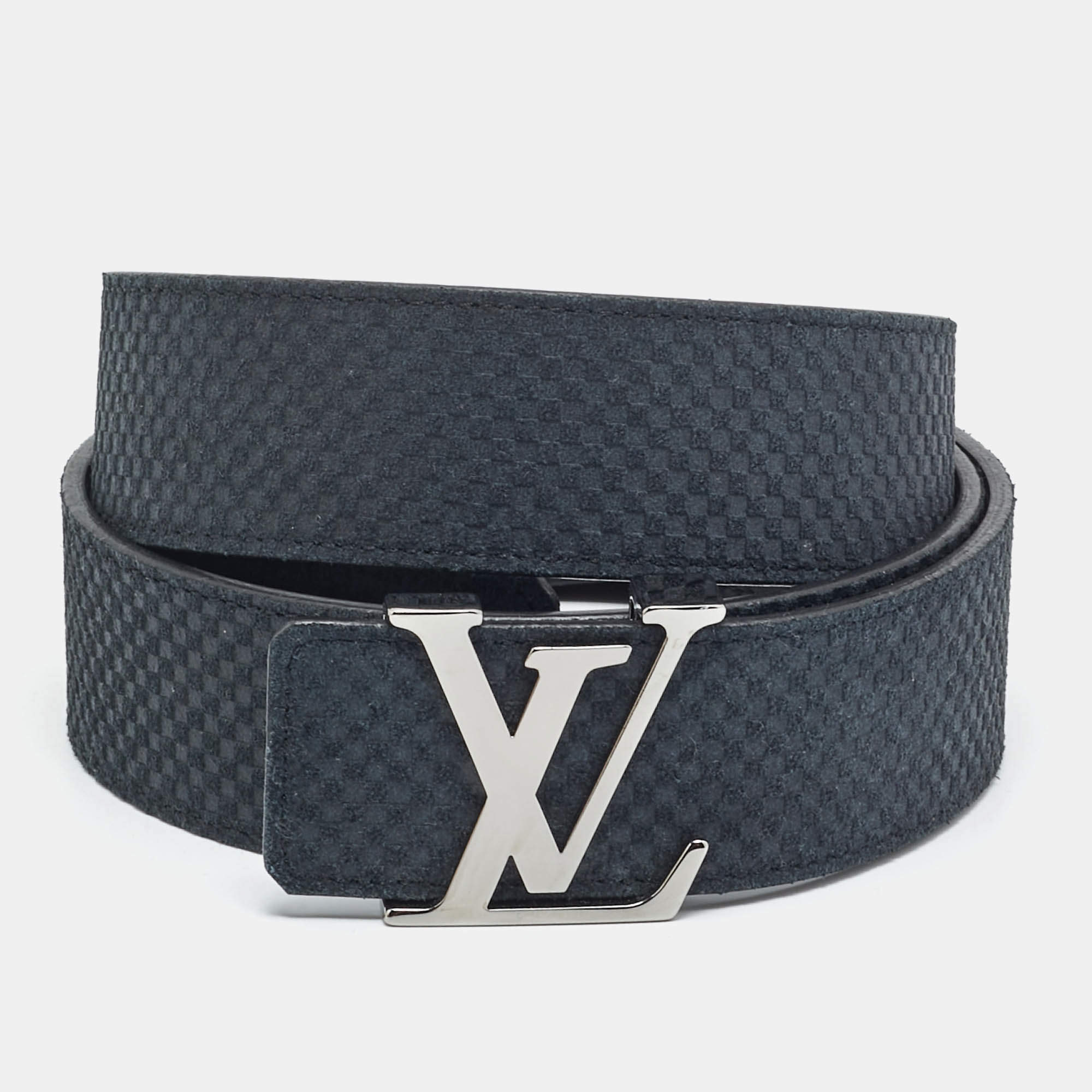 مملوكة مسبقًا Louis Vuitton LV Initiales 110 CM Buckle Belt Carbon Petit Damier Suede