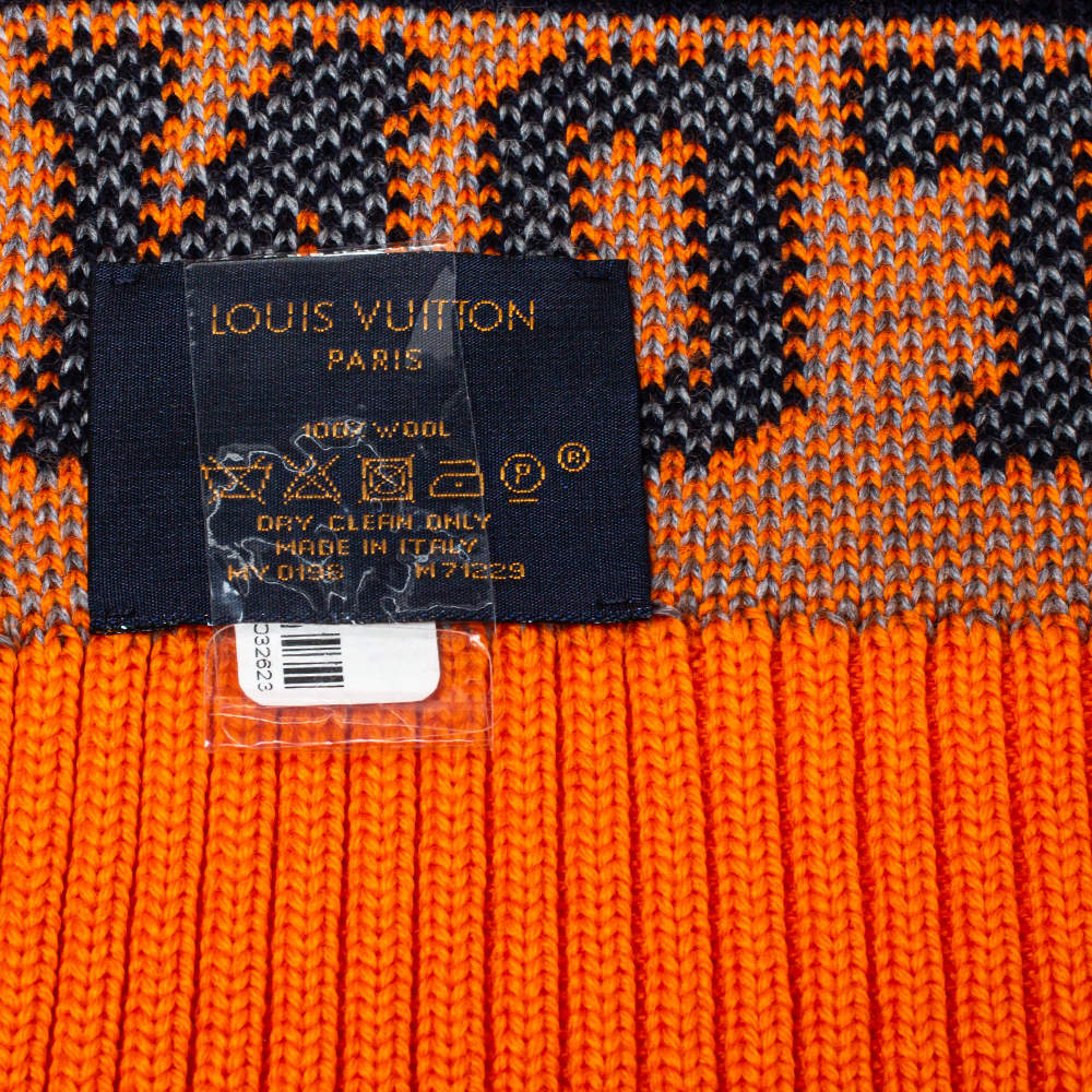 Louis Vuitton Navy Blue & Orange Logo Wool Louis Scarf Louis Vuitton