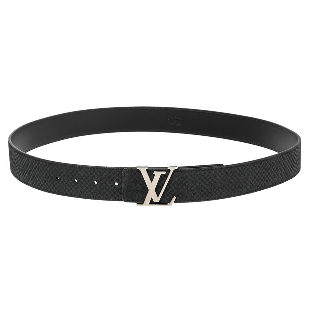 Pre Owned Louis Vuitton Black Mini Damier Suede Initiales Belt 110CM