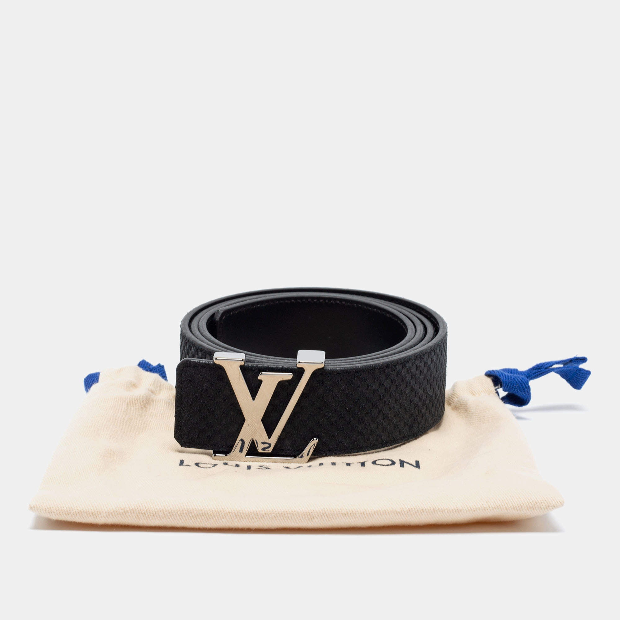 Louis Vuitton Dark Blue Suede Damier LV Initials Belt 110CM Louis Vuitton