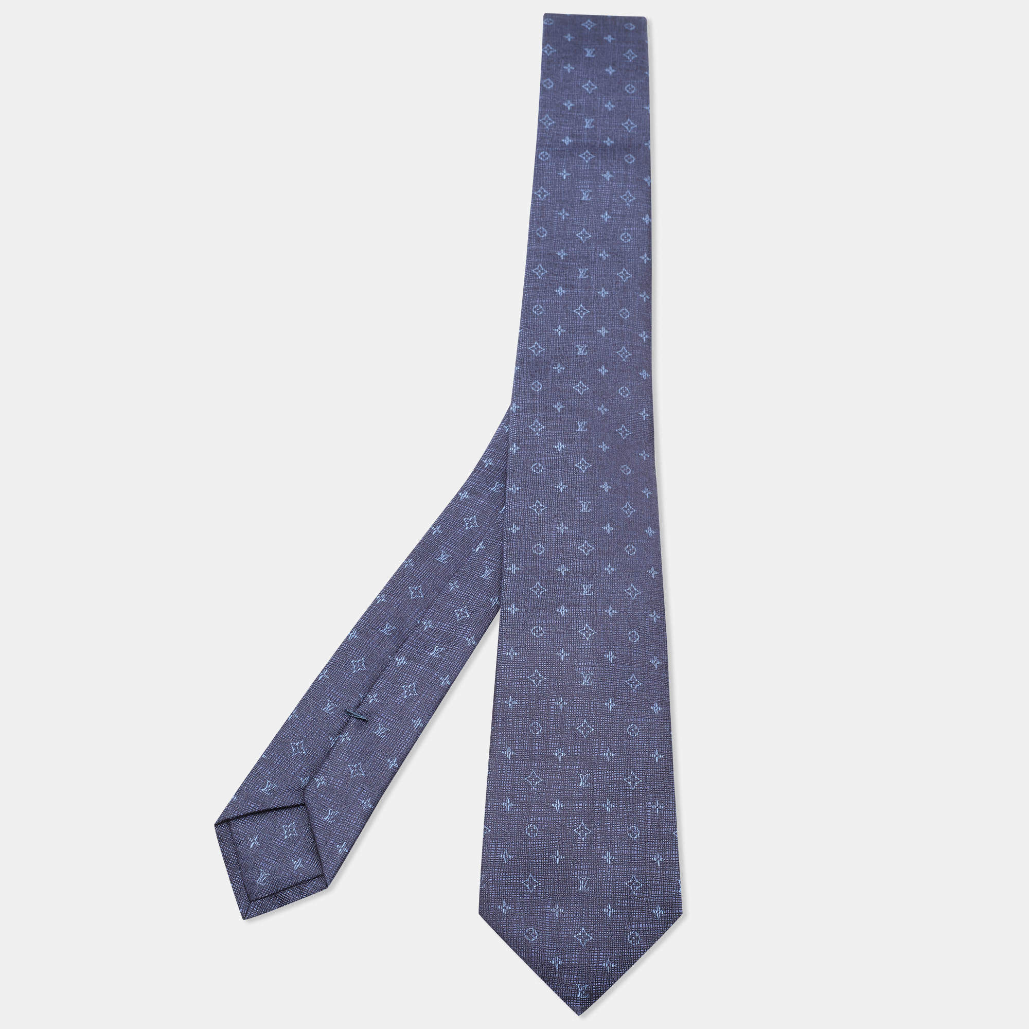 Louis Vuitton Navy Blue Monogram Jasper Silk Tie