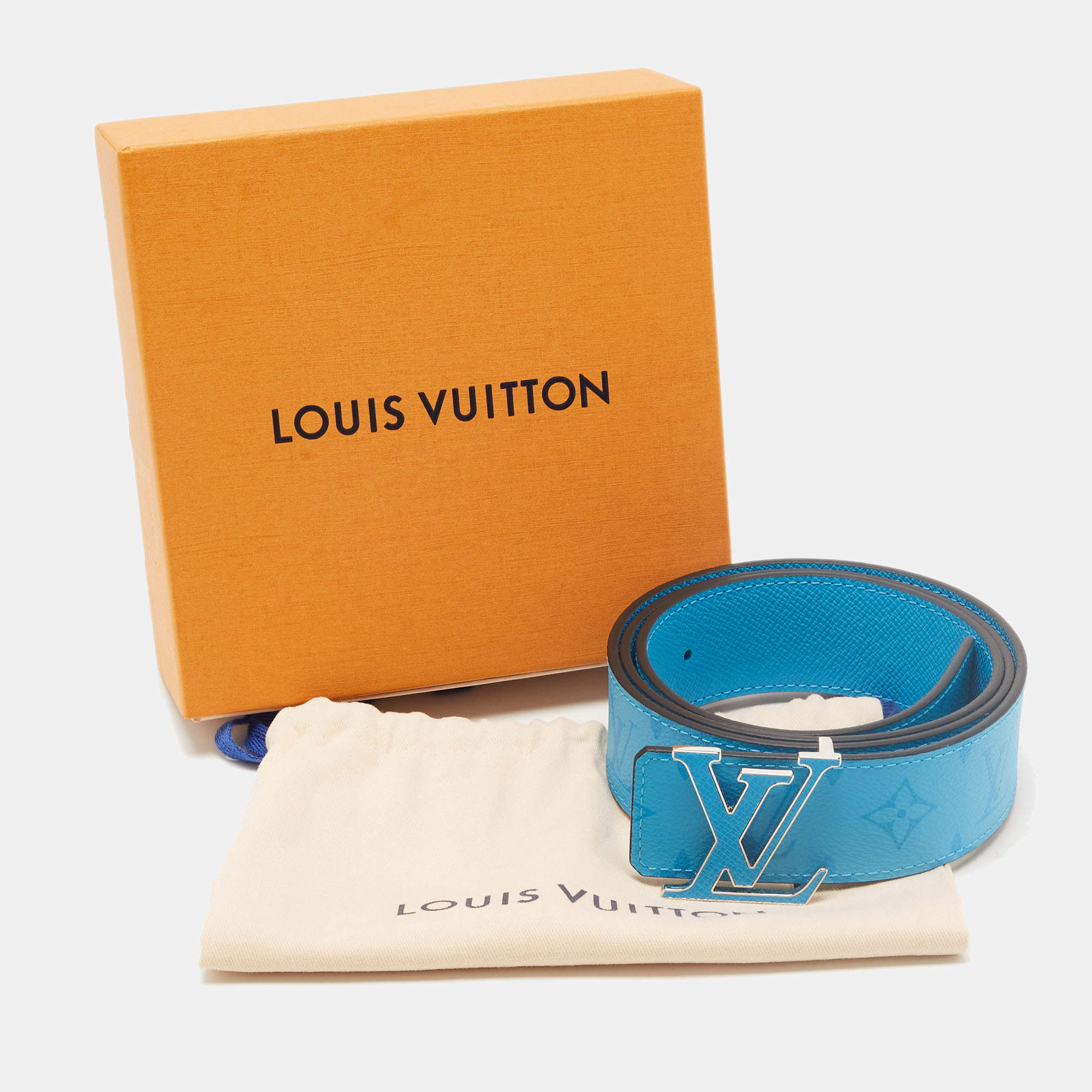 Louis Vuitton LV Initials Reversible Belt Monogram 40MM Lagoon Blue in  Canvas/Taiga Calf Leather with Silver/Blue-tone - GB